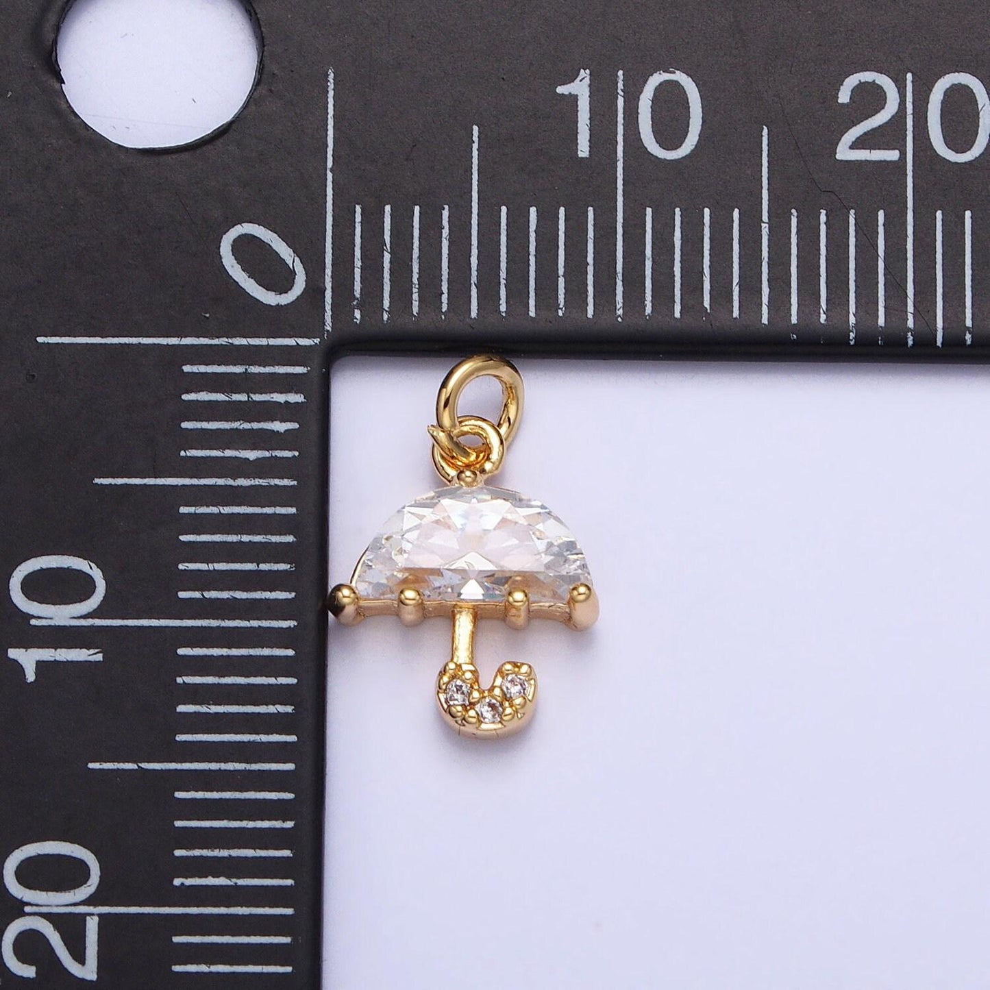 Mini 16k gold plated umbrella with cz micro pave pendant | diy fashion jewelry charm add on necklace bracelet earring ac679