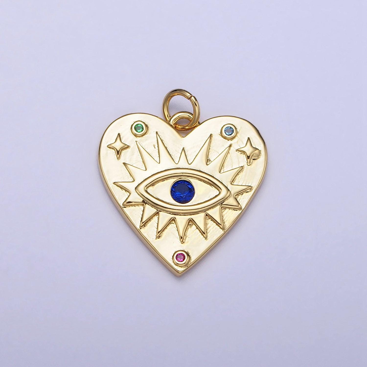 Mini heart evil eye charm gold plated over brass blue eye cz pendant for amulet jewelry pendant necklace bracelet earring supply ac668