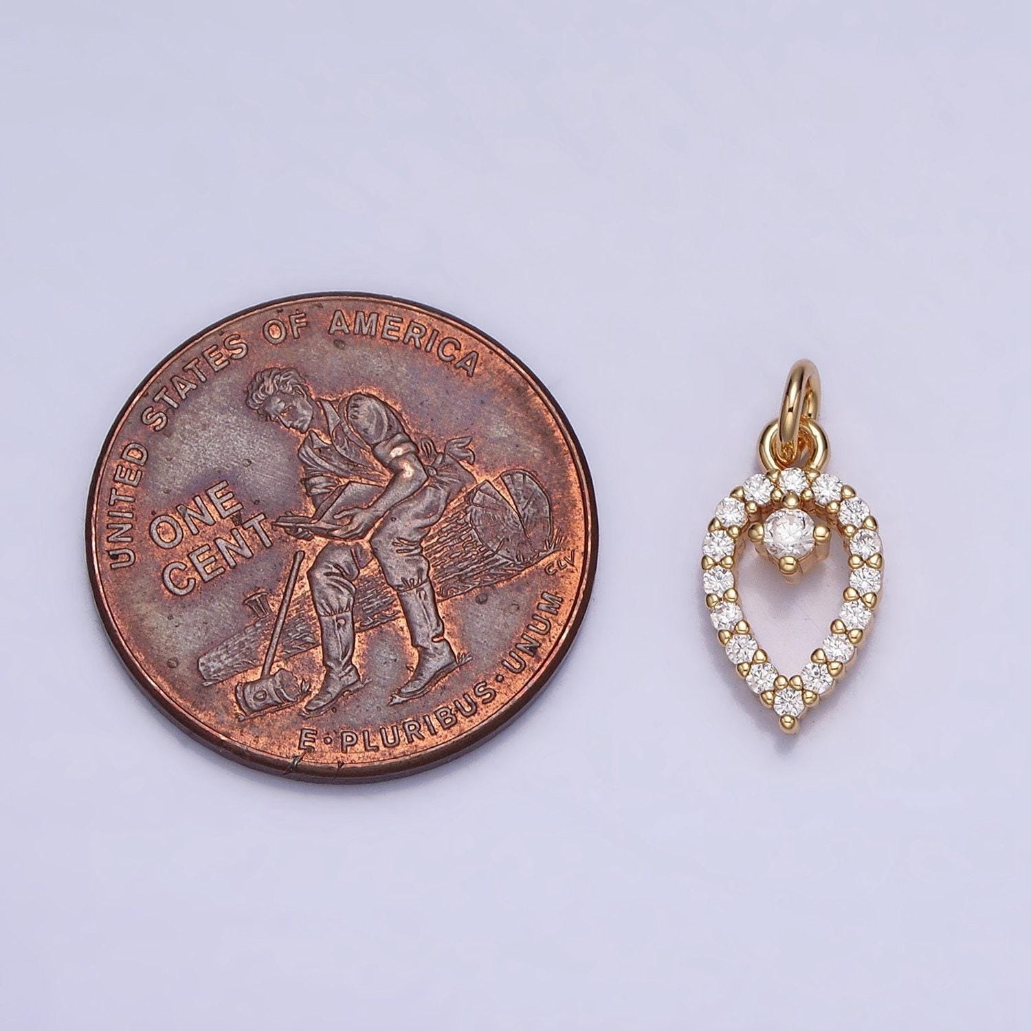 Dainty clear micro paved cz teardrop mini open add-on charm in gold & silver rain drop tear drop geometric charm | ac639 ac640