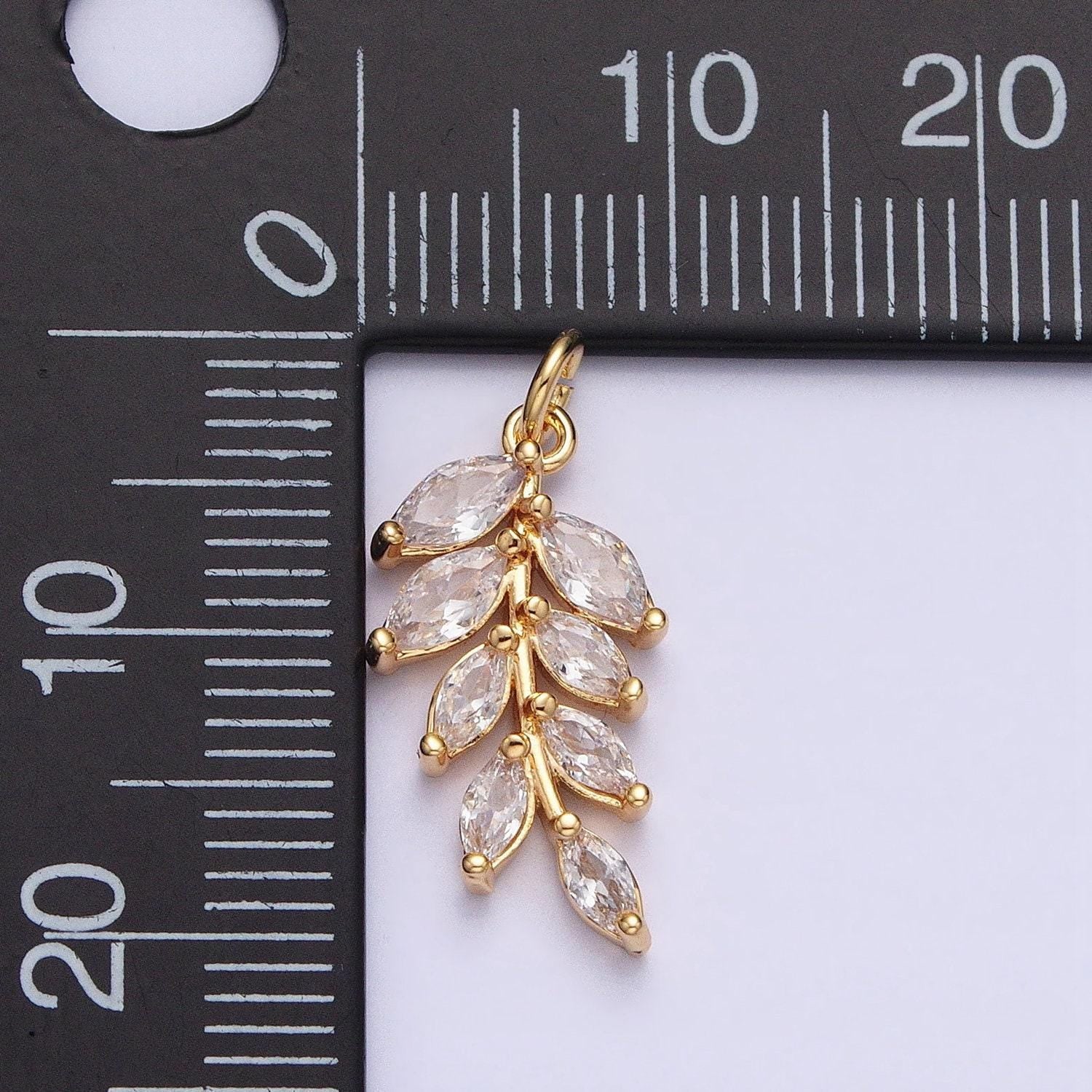 Mini marquise cz gold plated olive branch leaf charm, earring supplies, necklace, bracelet, jewelry pendant charms ac-606
