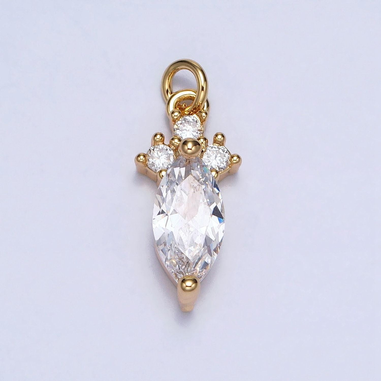 Gold clear marquise cubic zirconia 18x7mm charm for add on charm earring bracelet necklace component | ac611