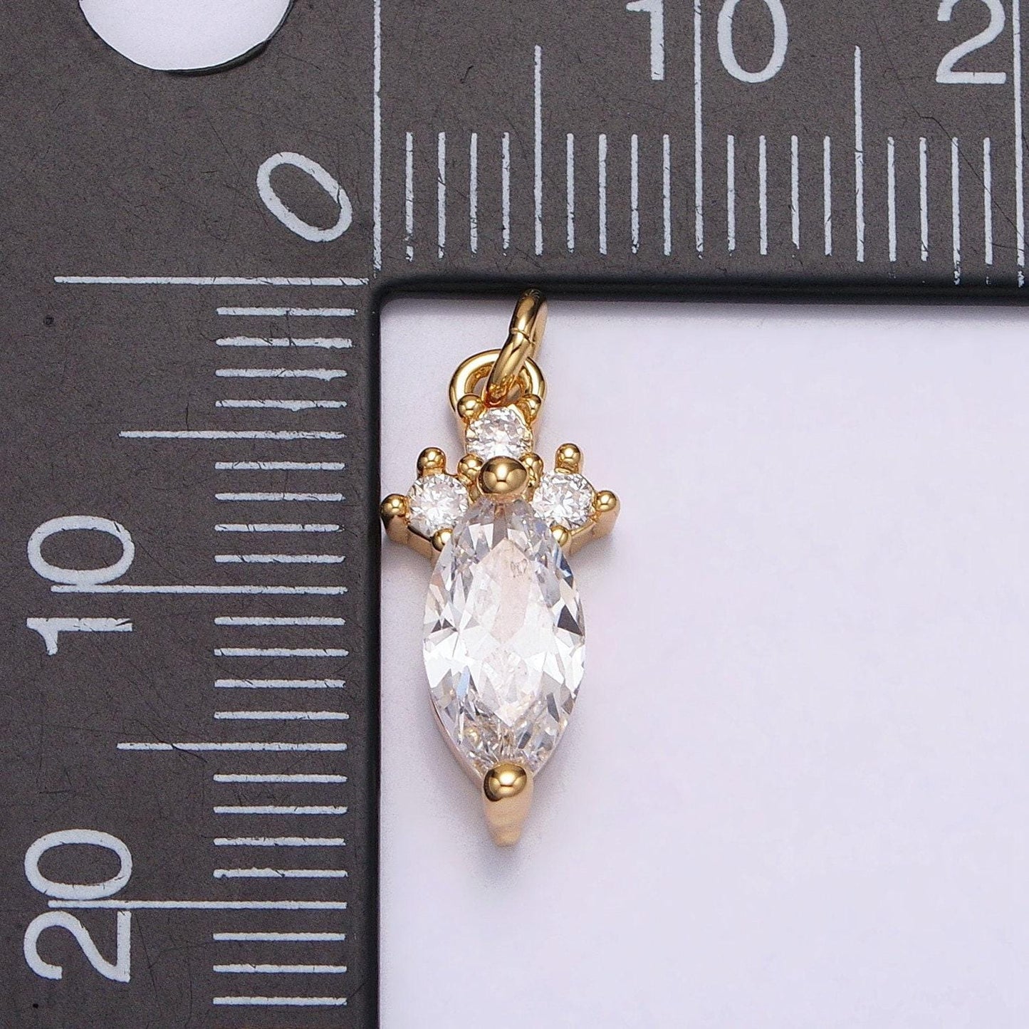 Gold clear marquise cubic zirconia 18x7mm charm for add on charm earring bracelet necklace component | ac611