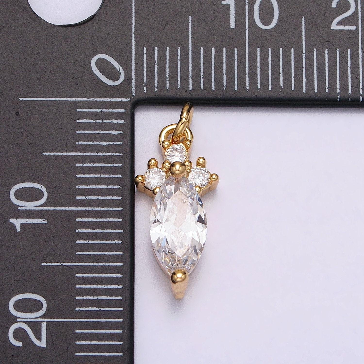 Gold clear marquise cubic zirconia 18x7mm charm for add on charm earring bracelet necklace component | ac611