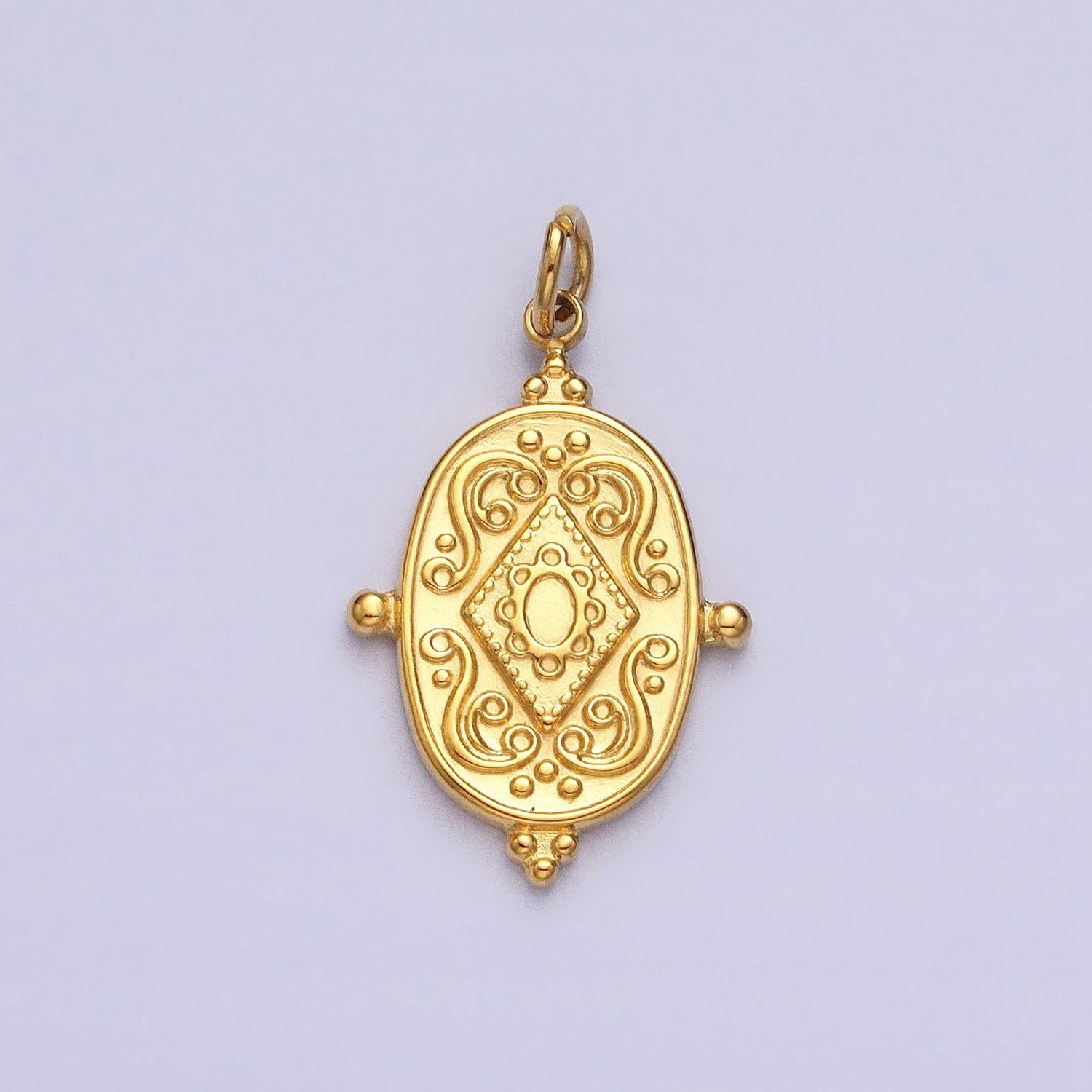24k gold filled artisan rhombus geometric beaded oval add-on charm | ac597 ac598