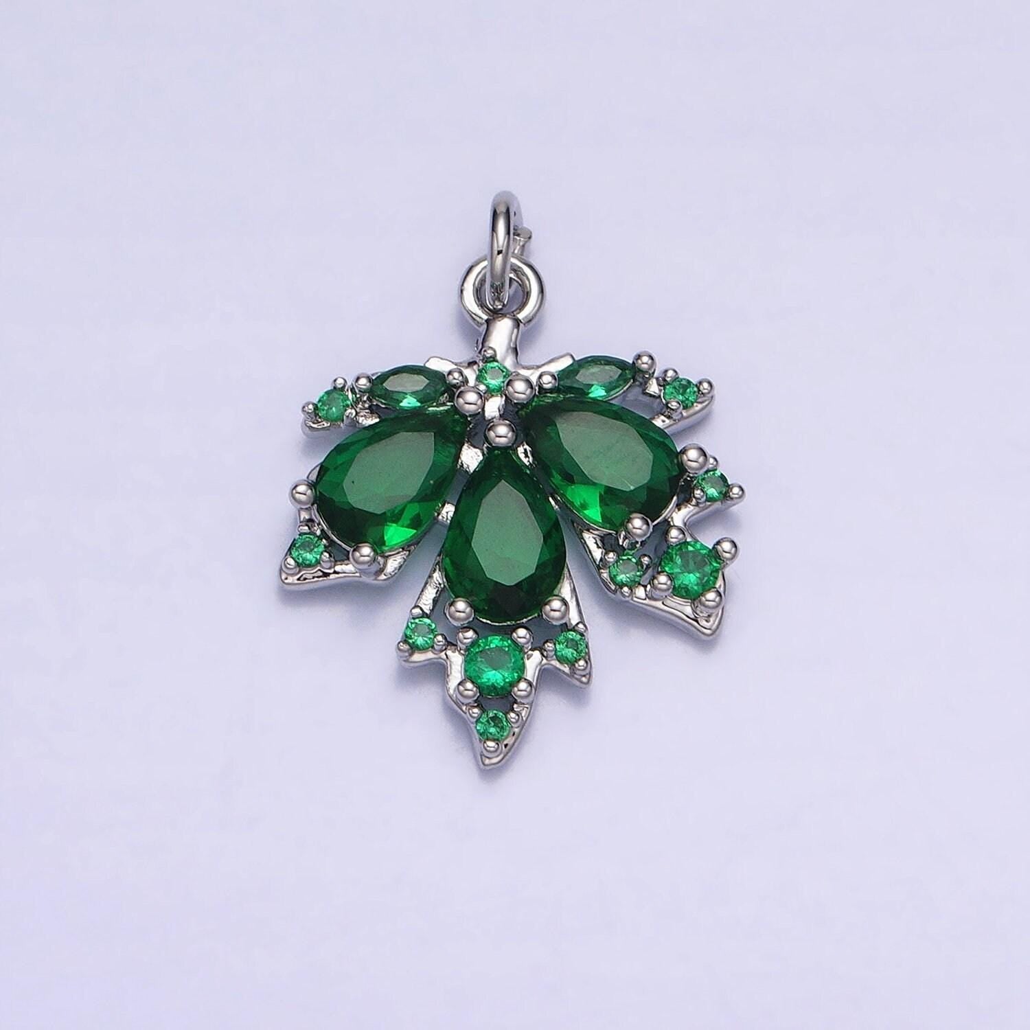 Red green cubic silver gold maple leaf pendant, minimalistic 16k gold filled autumn fall winter leaf maple leaves charm | ac600