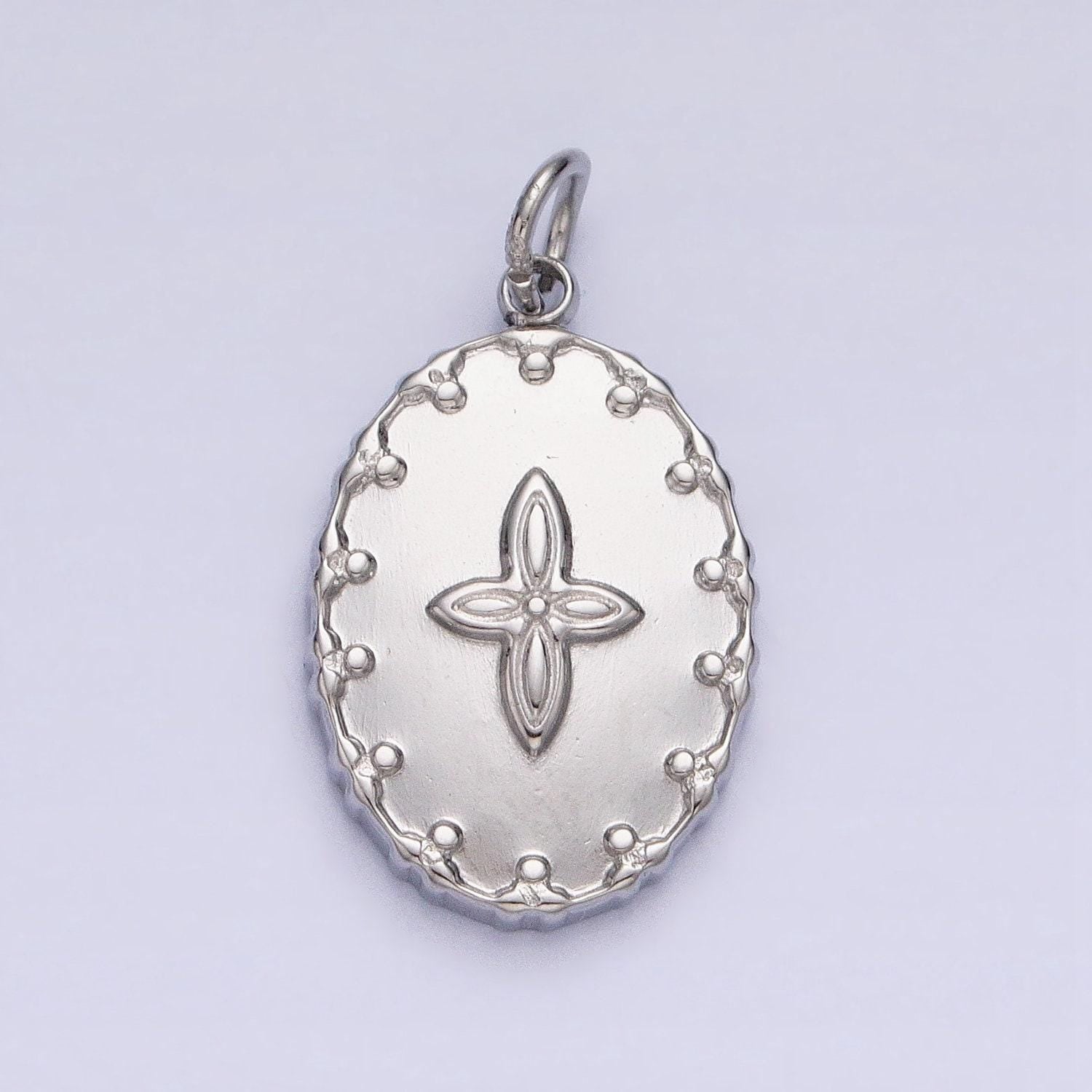 Gold filled four-leaf petal flower artisan oval add-on charm in gold & silver | ac595 ac596