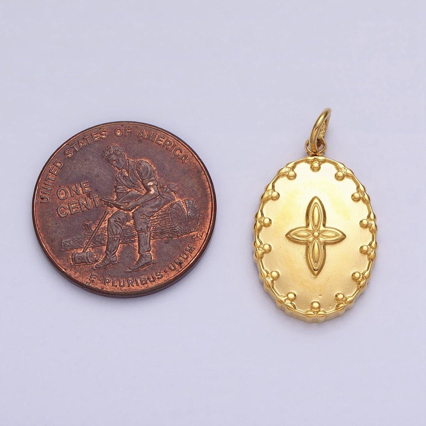 Gold filled four-leaf petal flower artisan oval add-on charm in gold & silver | ac595 ac596