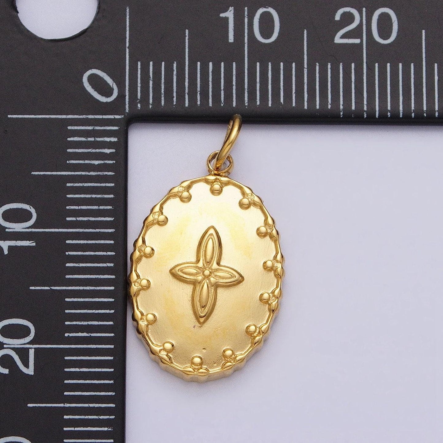 Gold filled four-leaf petal flower artisan oval add-on charm in gold & silver | ac595 ac596