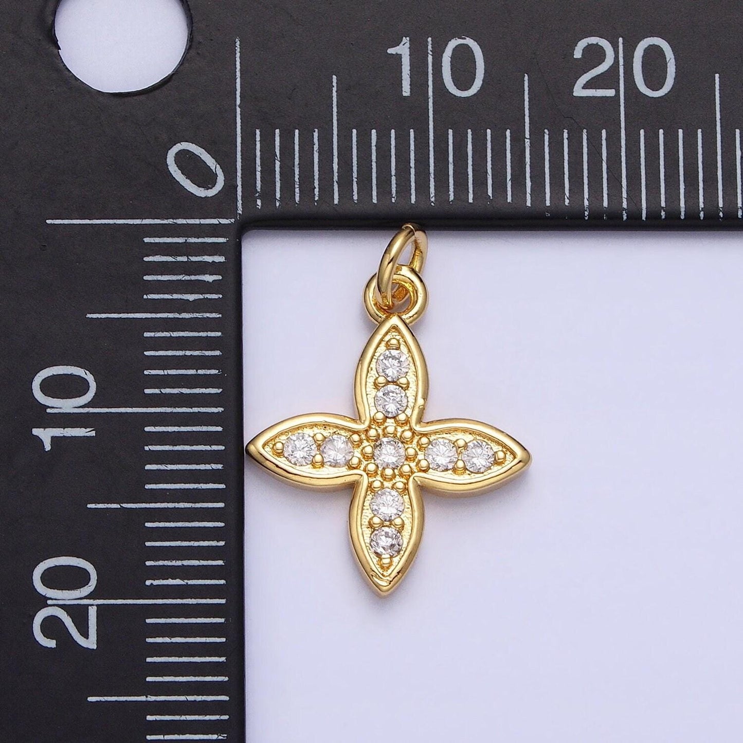 24k gold filled cz 20mm four-leaf petal flower micro paved mini add-on charm | ac588