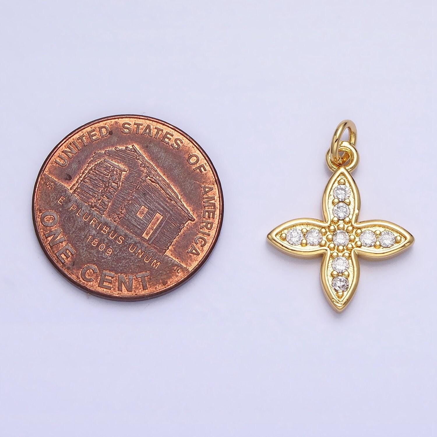 24k gold filled cz 20mm four-leaf petal flower micro paved mini add-on charm | ac588