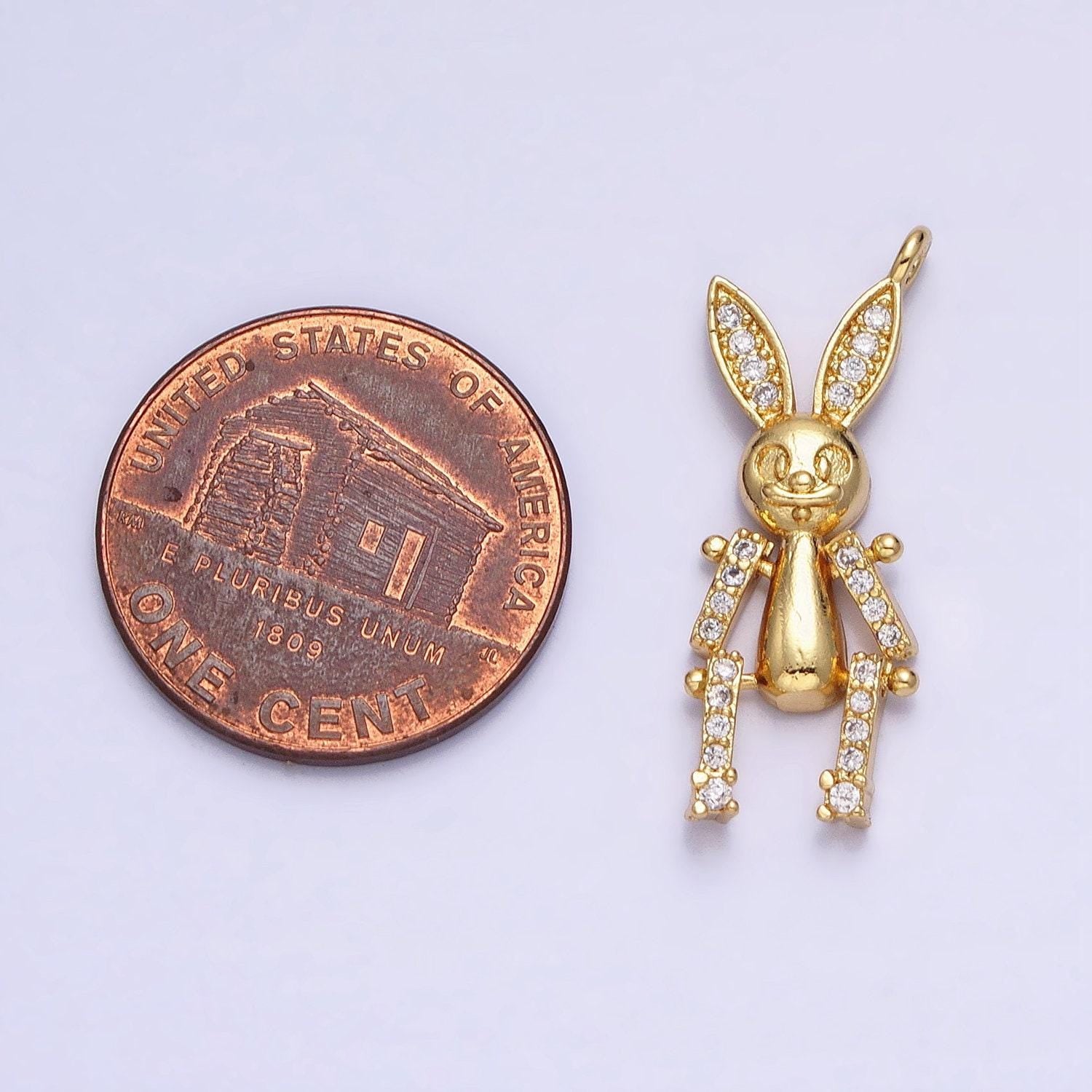 Mini gold rabbit pendant charm with cz stones for bunny easter spring inspired ac587