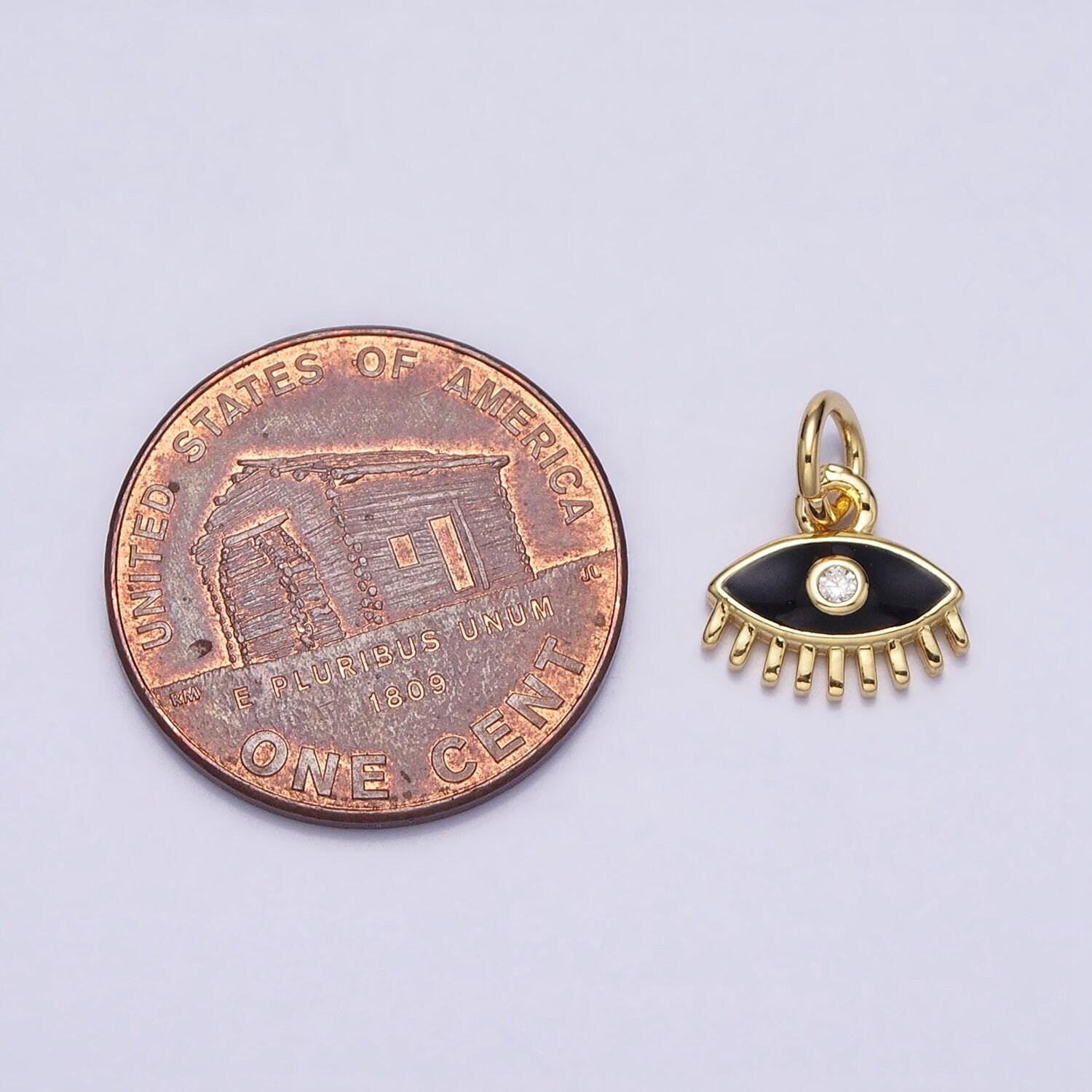 14k gold filled evil eye pendant in blue pink white black enamel | diy fashion jewelry charm add on necklace bracelet earring | ac560