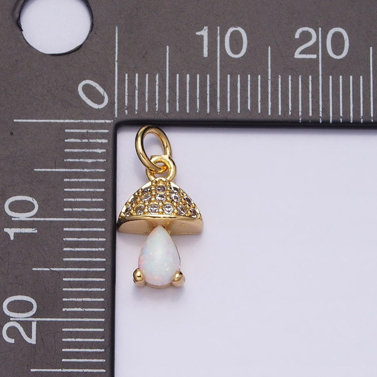 Mini mushroom gold filled micro pave charm, cubic zirconia shromie pendant charm, dainty clear pear cut opal charm ac563