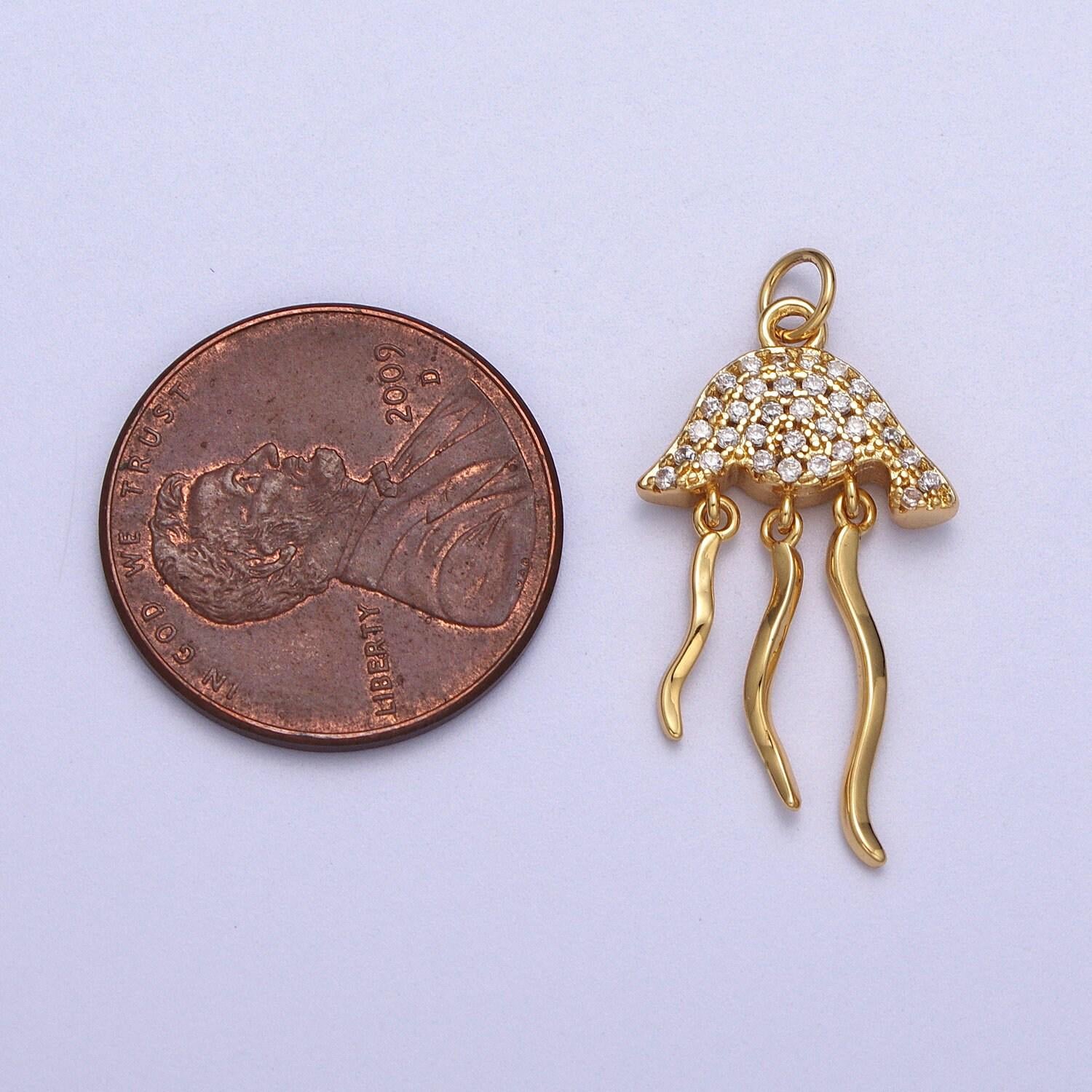 Small micro pave jellyfish charm in 18k gold filled fish animal silver beach vibes jewelry ac553 ac554