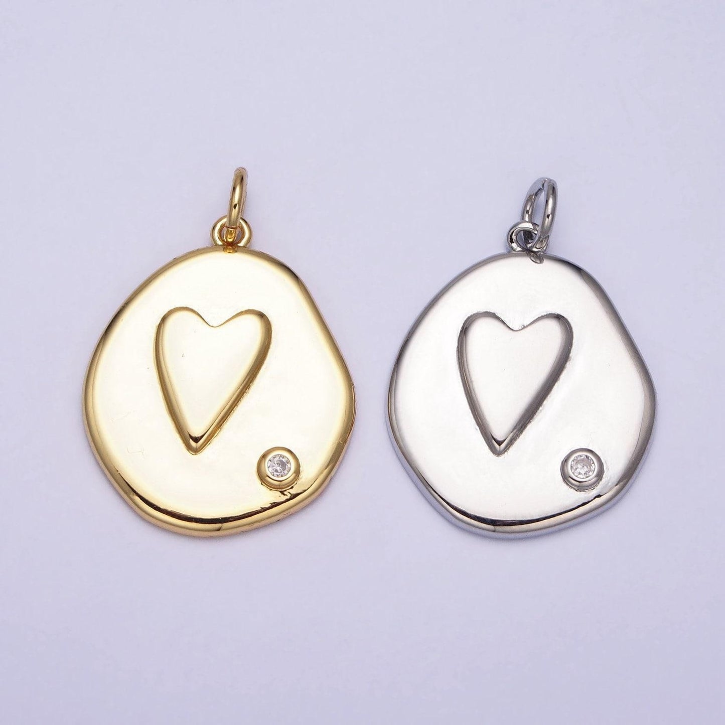 Gold heart imprint abstract circle medallion coin charm mother daughter sisters best friend necklace bracelet earring pendant