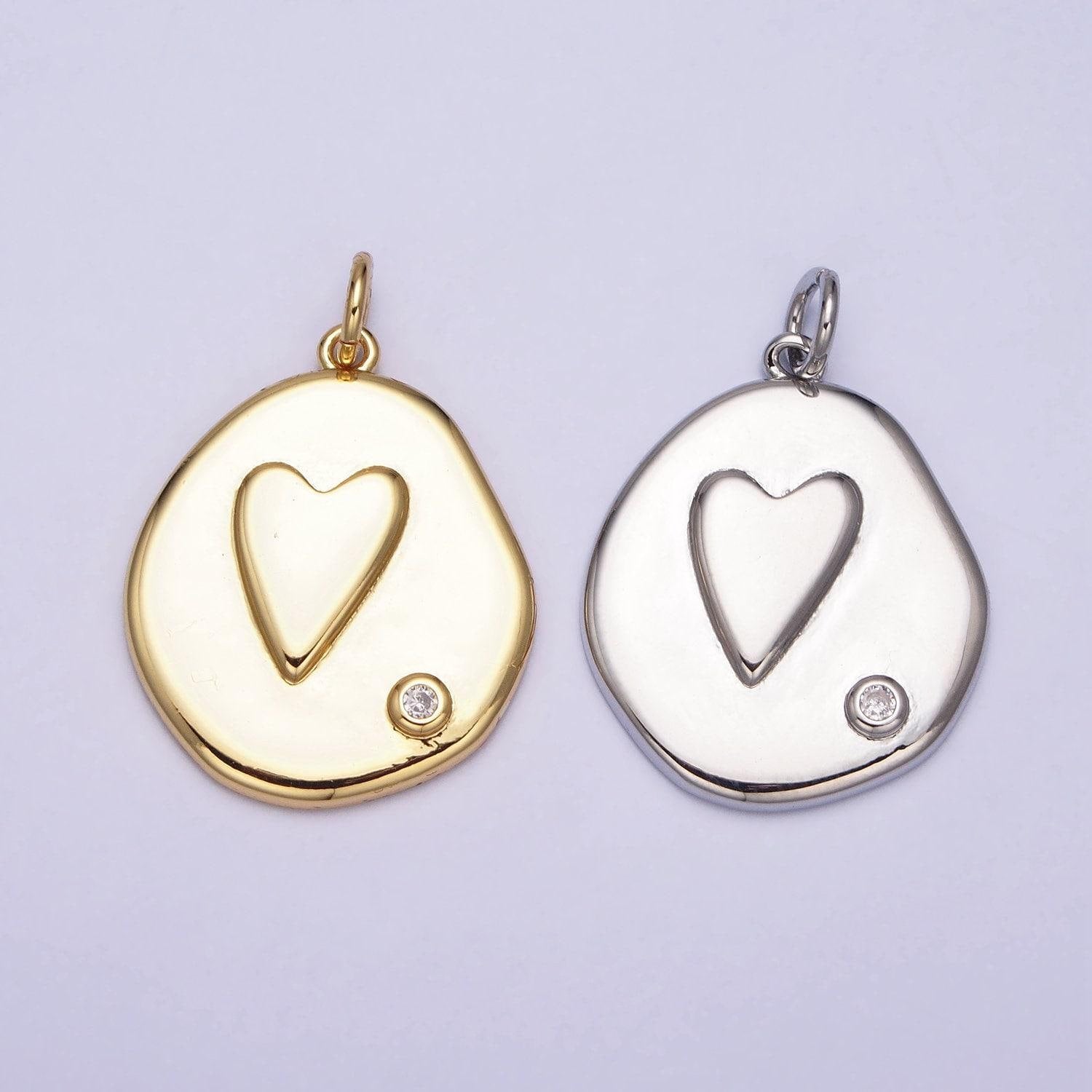Gold heart imprint abstract circle medallion coin charm mother daughter sisters best friend necklace bracelet earring pendant