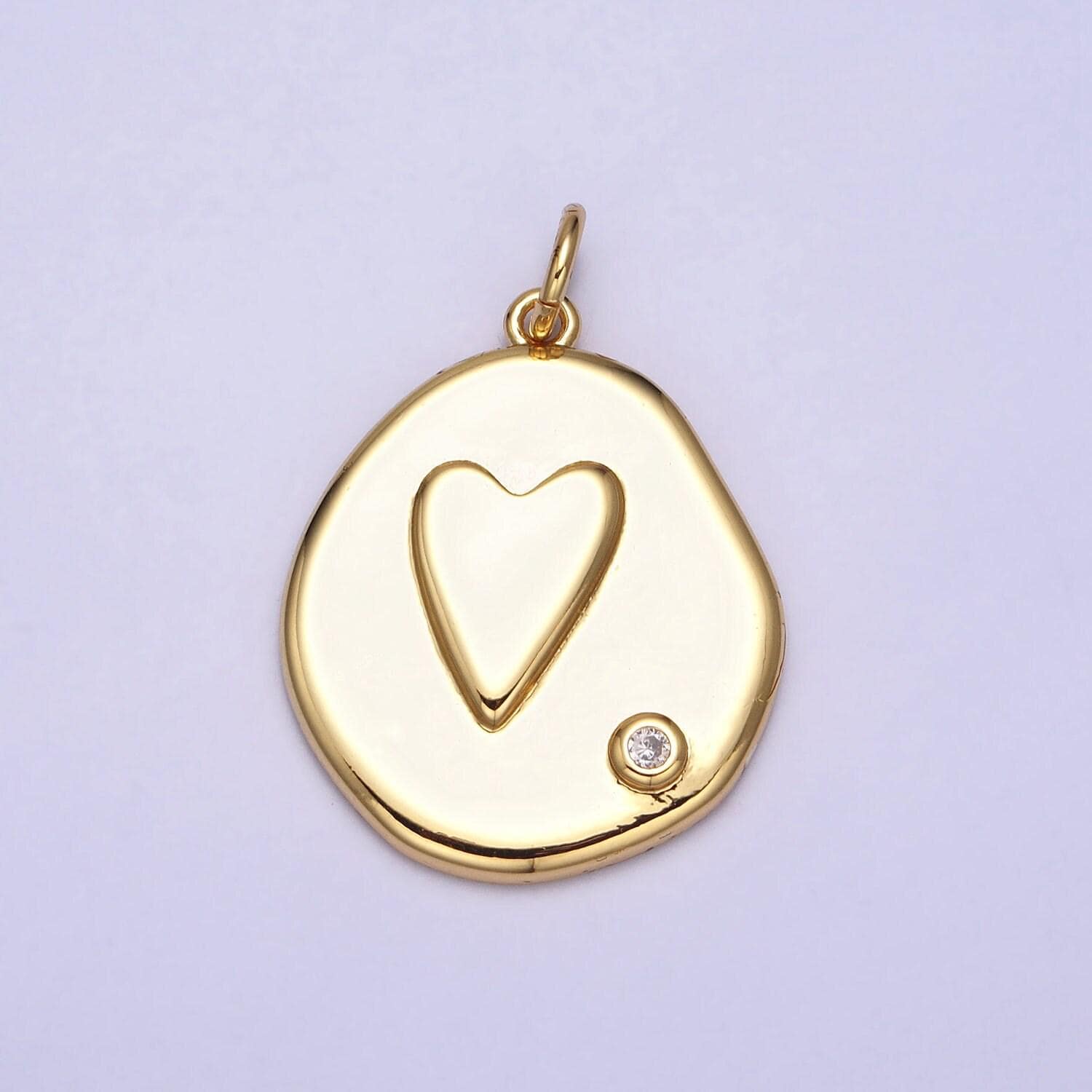 Gold heart imprint abstract circle medallion coin charm mother daughter sisters best friend necklace bracelet earring pendant
