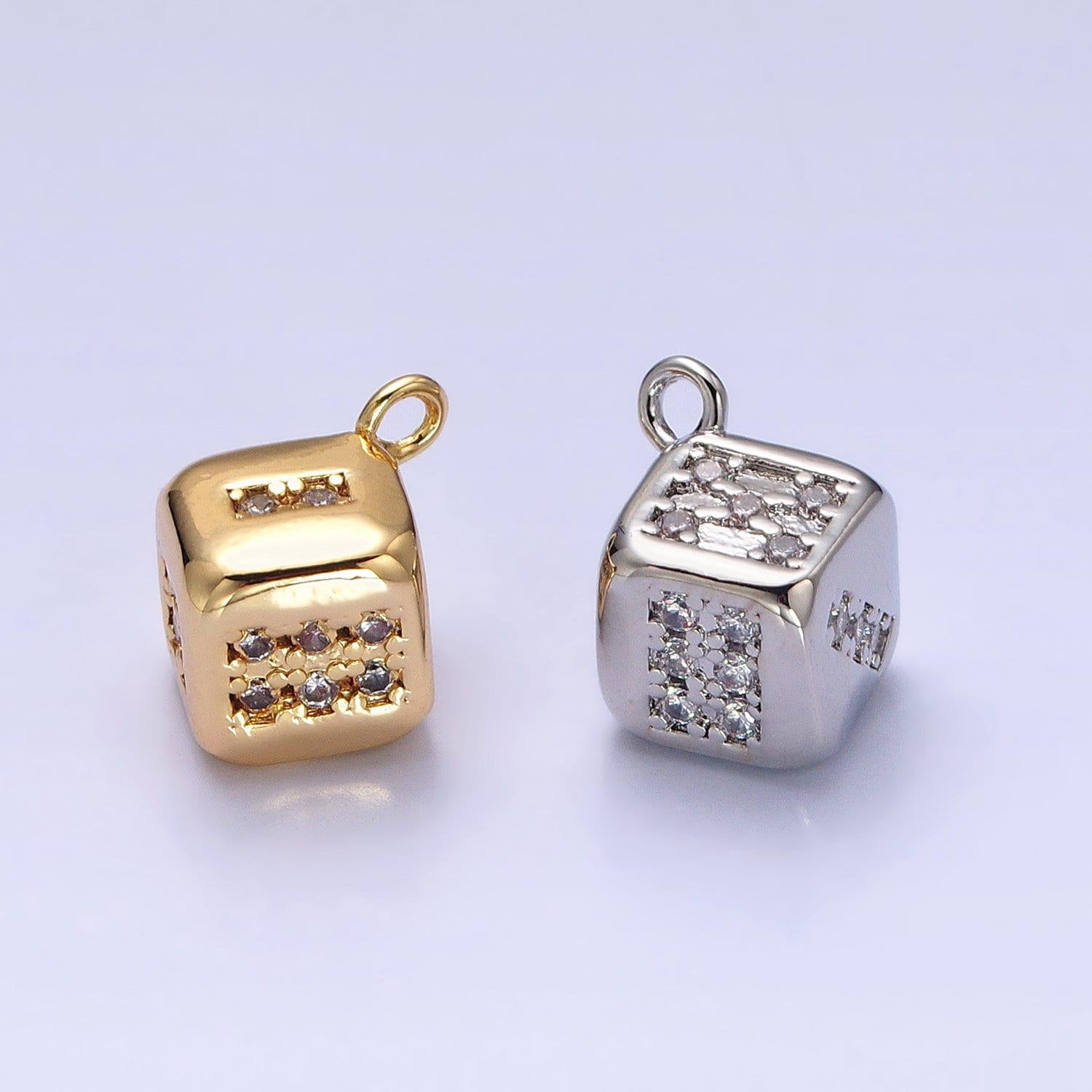 Small 16k gold filled micro paved cz lucky dice mini add-on charm in gold & silver | ac516 ac517