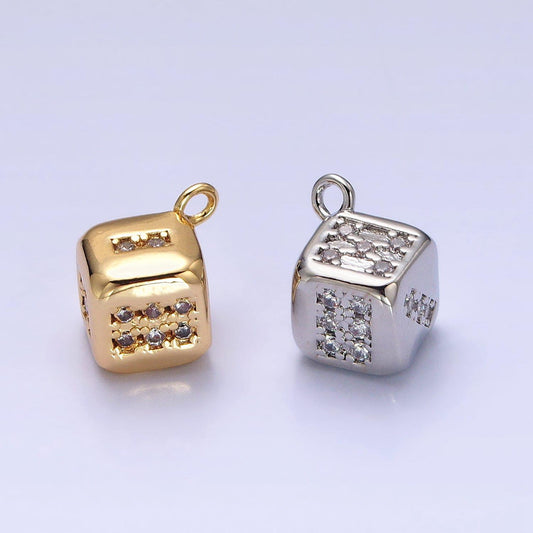 Small 16k gold filled micro paved cz lucky dice mini add-on charm in gold & silver | ac516 ac517