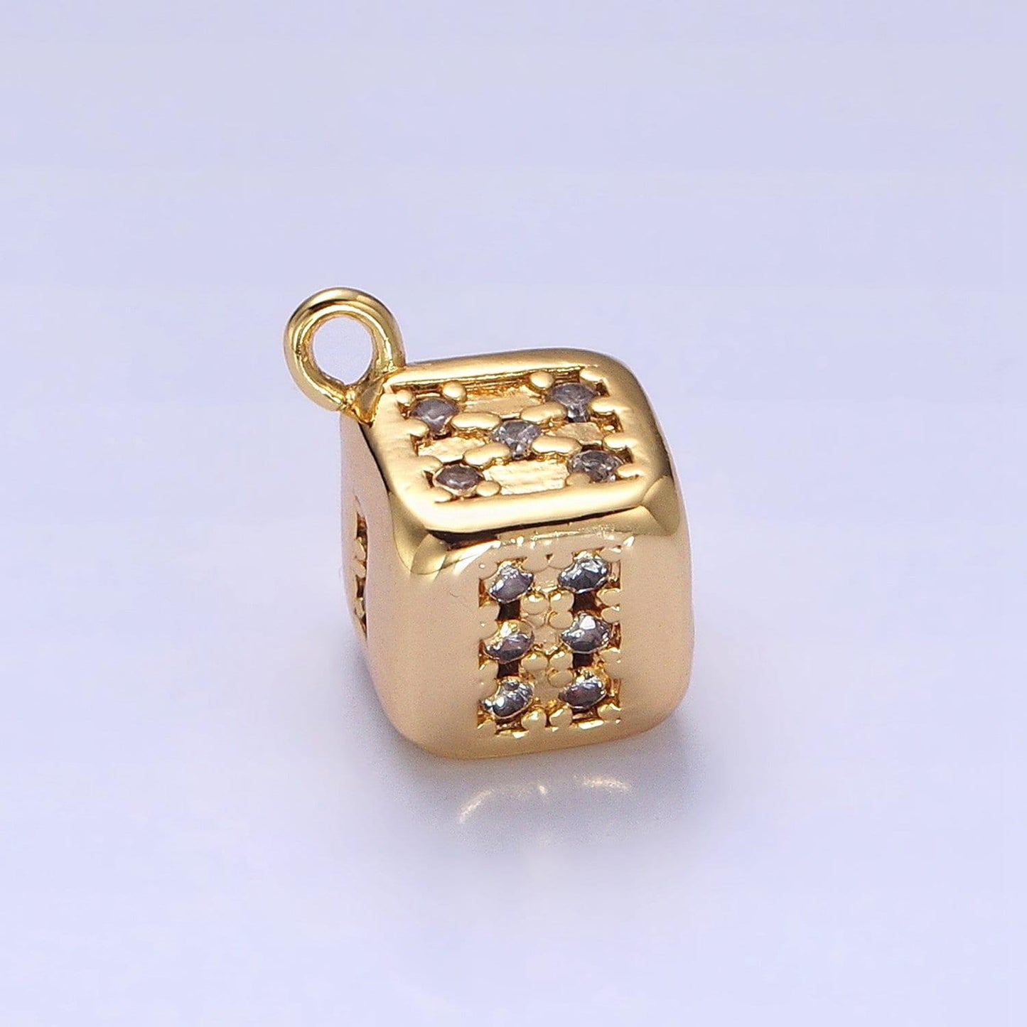 Small 16k gold filled micro paved cz lucky dice mini add-on charm in gold & silver | ac516 ac517