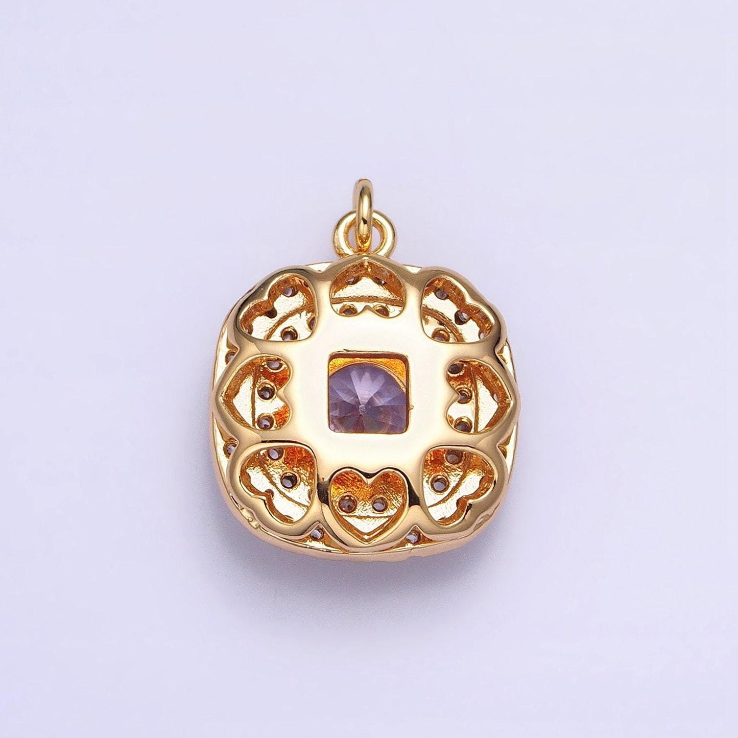 Mini gold lavender oval square charm with micro pave cz stone geometric pendant ac502 ac503