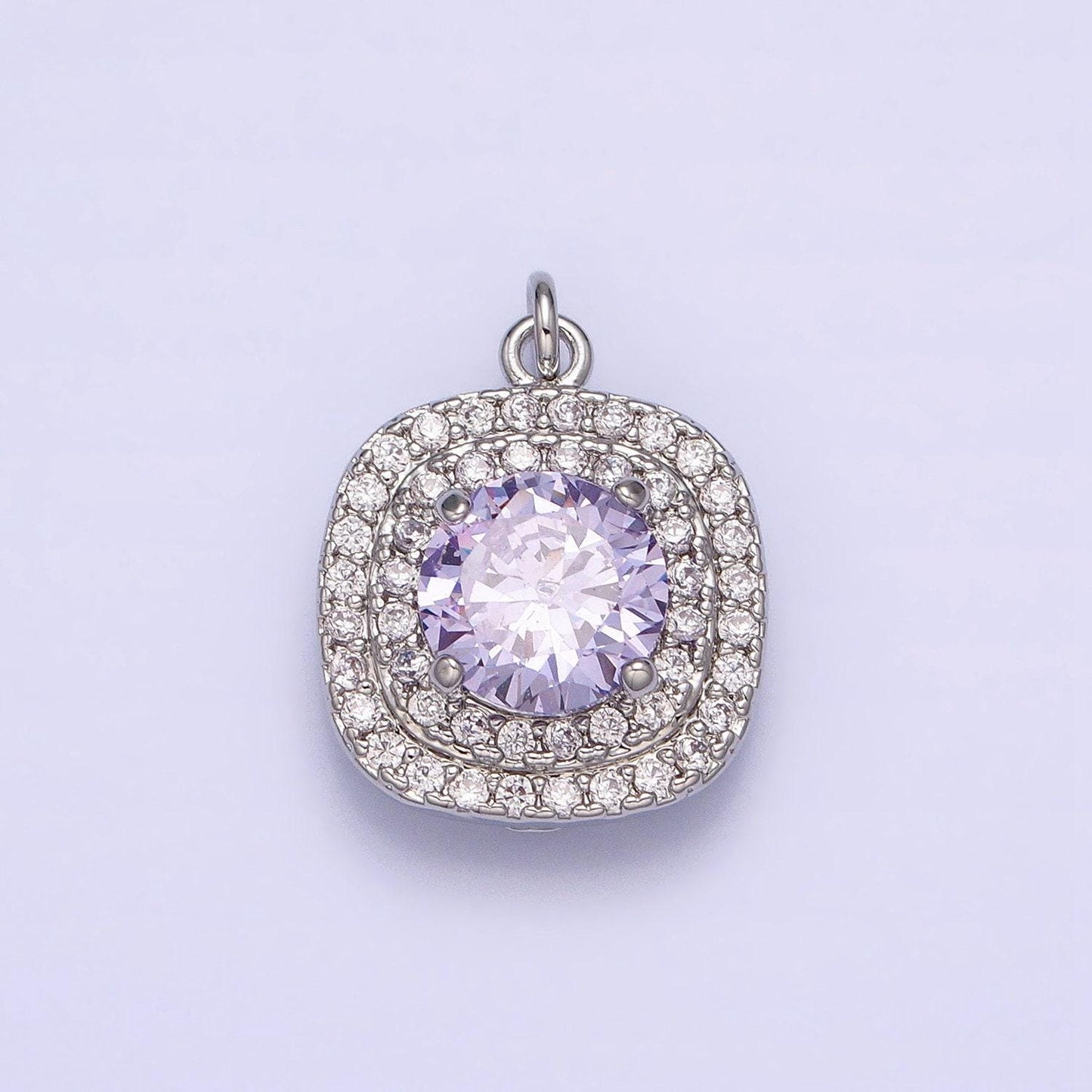 Mini gold lavender oval square charm with micro pave cz stone geometric pendant ac502 ac503