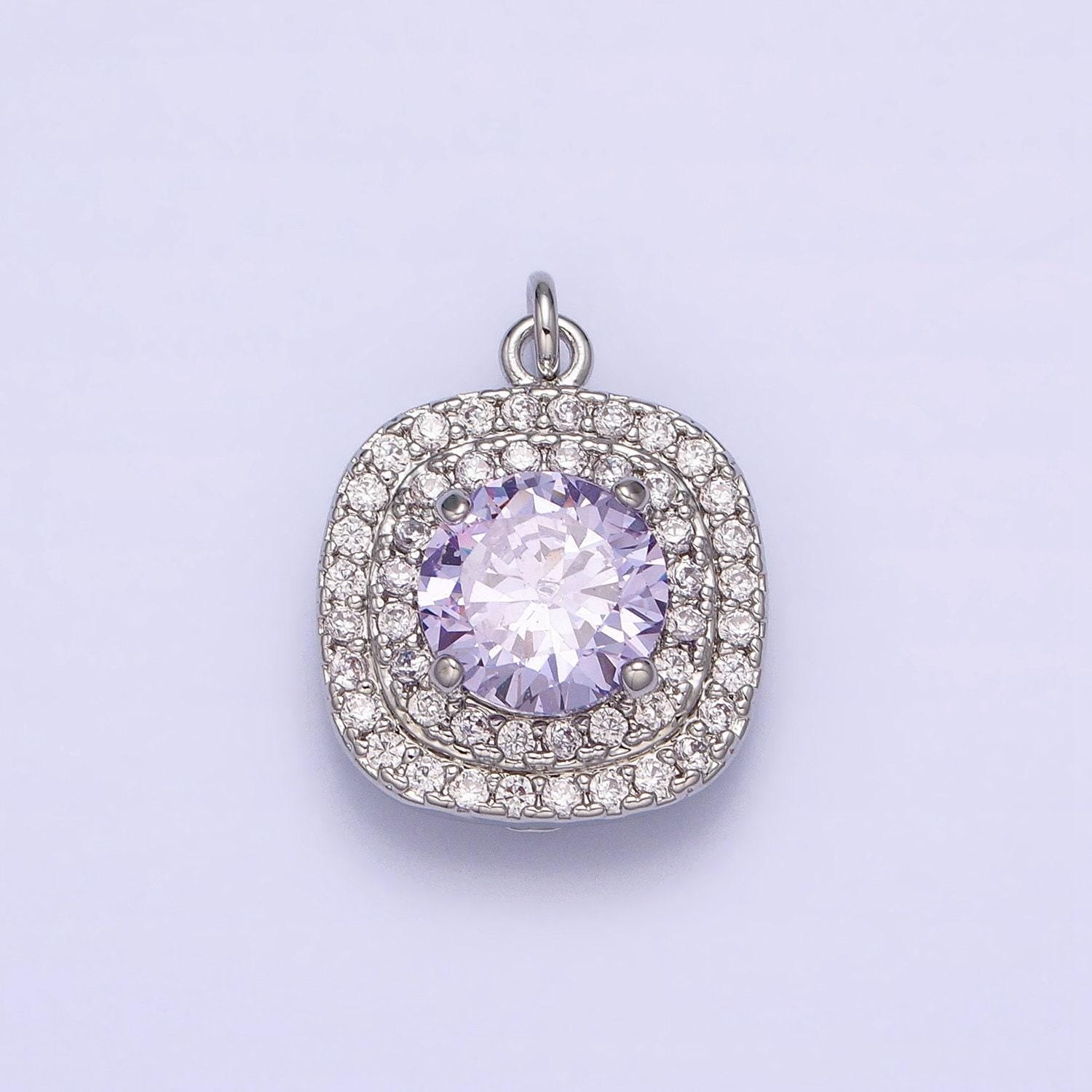 Mini gold lavender oval square charm with micro pave cz stone geometric pendant ac502 ac503