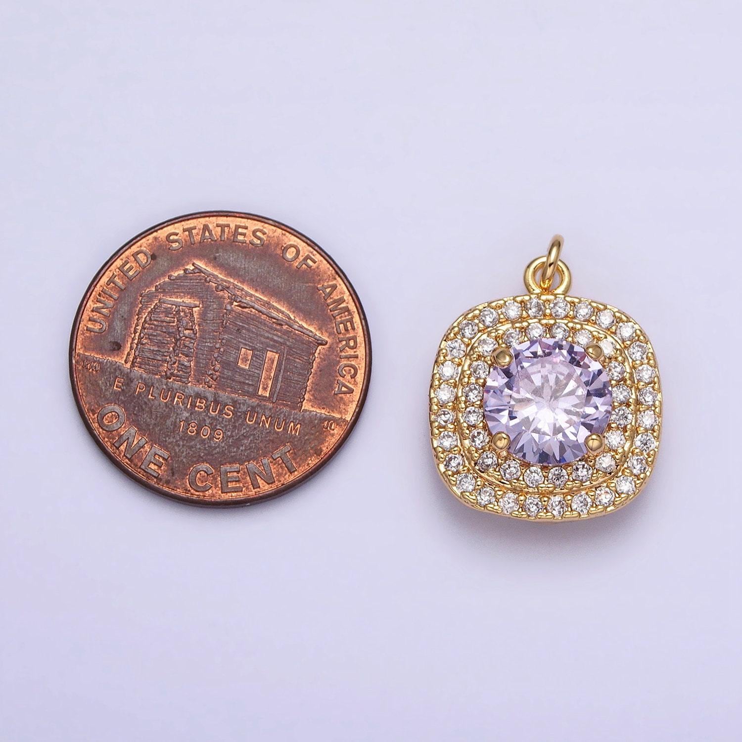 Mini gold lavender oval square charm with micro pave cz stone geometric pendant ac502 ac503