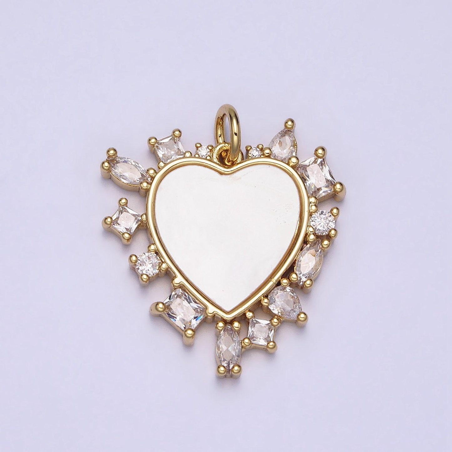 Gold filled pearl heart charm necklace clear cz sunburst cz gold pendant, dainty heart love valentine gift necklace supply ac454