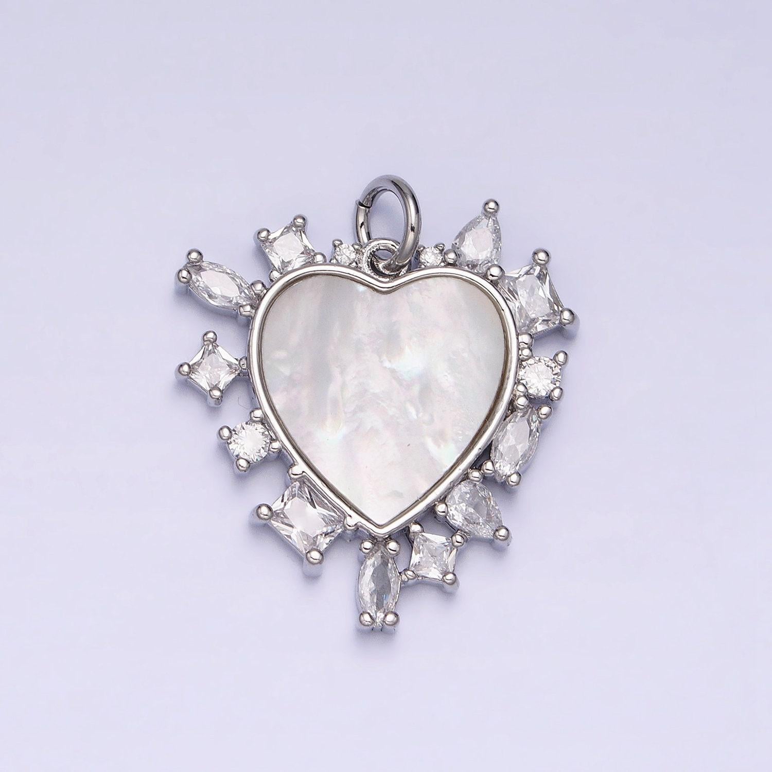 Gold filled pearl heart charm necklace clear cz sunburst cz gold pendant, dainty heart love valentine gift necklace supply ac454