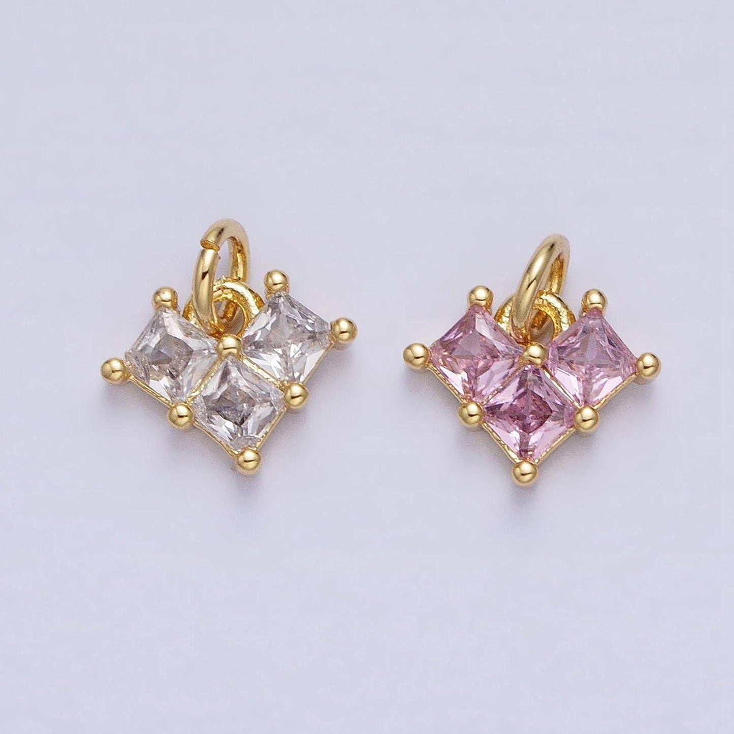 Mini 24k gold filled clear, pink heart cz cubic zirconia add-on charm | ac452 ac453