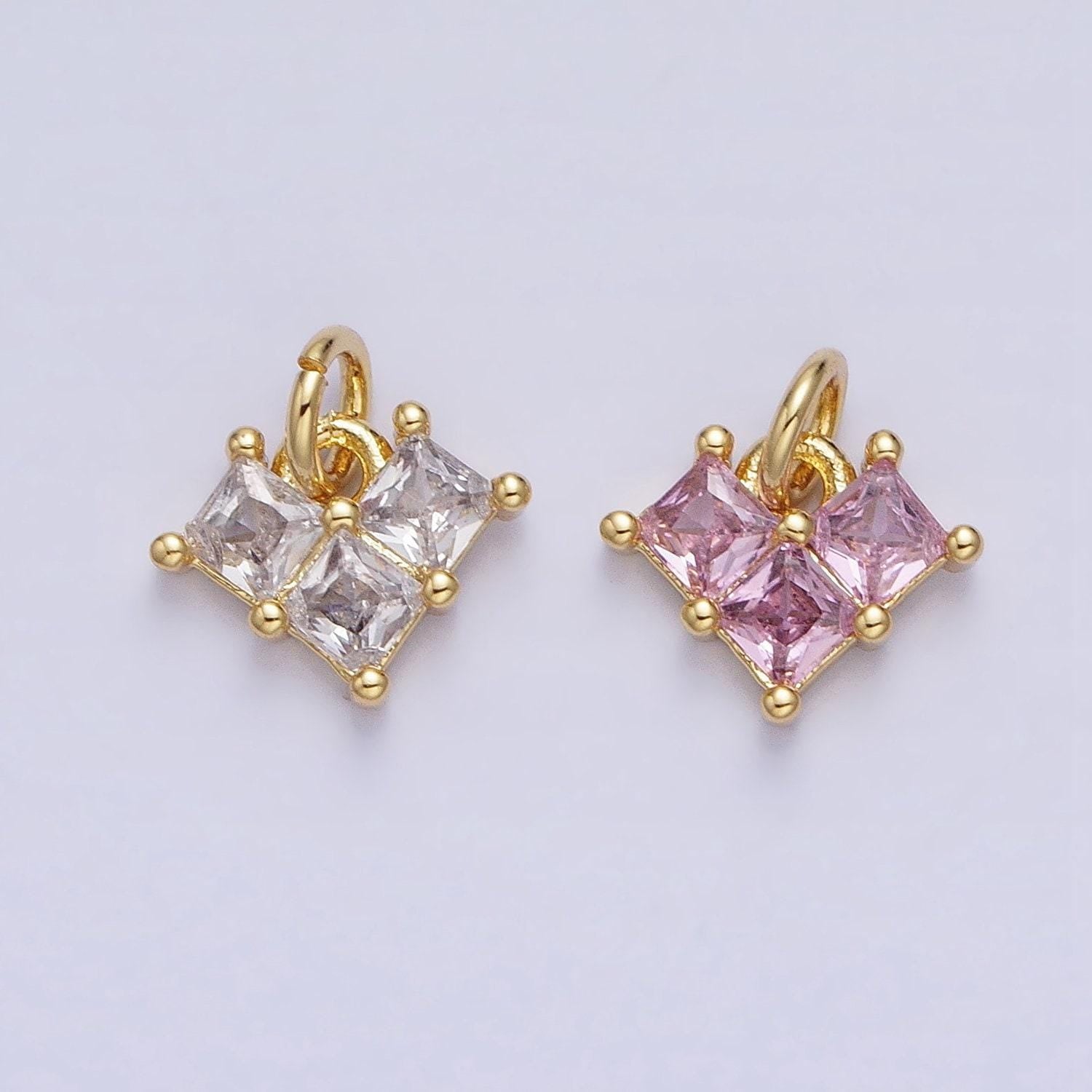 Mini 24k gold filled clear, pink heart cz cubic zirconia add-on charm | ac452 ac453