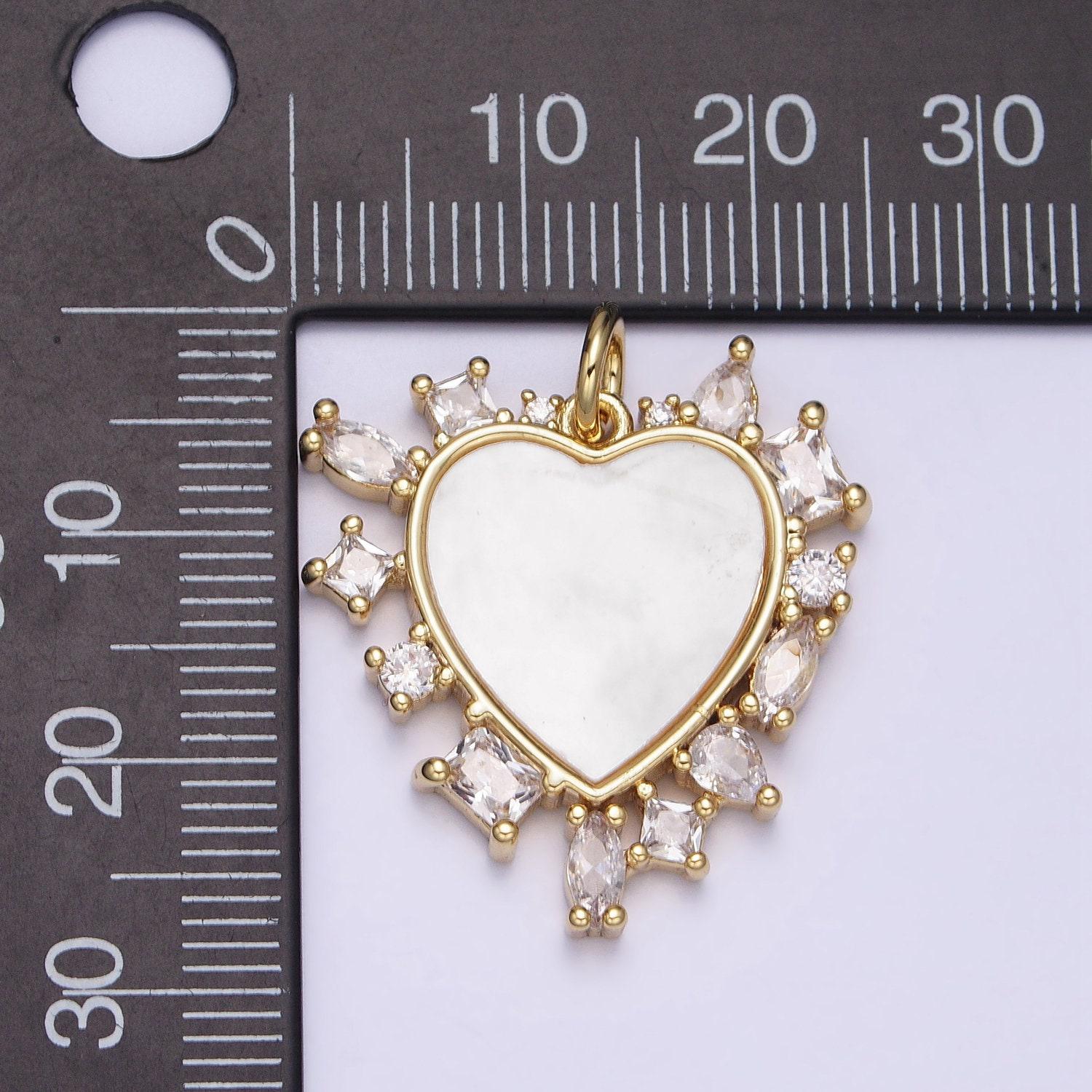 Gold filled pearl heart charm necklace clear cz sunburst cz gold pendant, dainty heart love valentine gift necklace supply ac454
