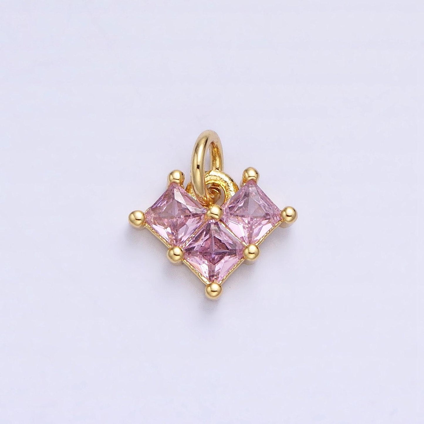 Mini 24k gold filled clear, pink heart cz cubic zirconia add-on charm | ac452 ac453