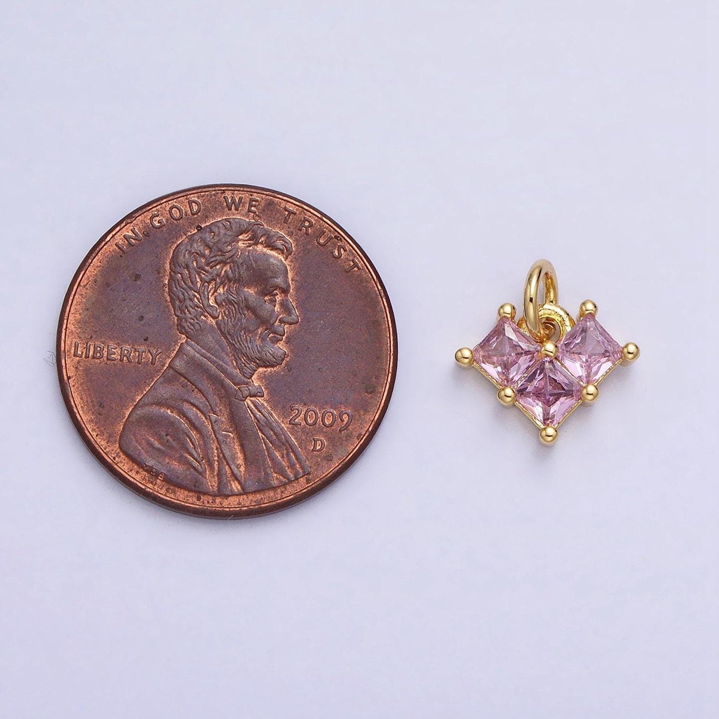 Mini 24k gold filled clear, pink heart cz cubic zirconia add-on charm | ac452 ac453