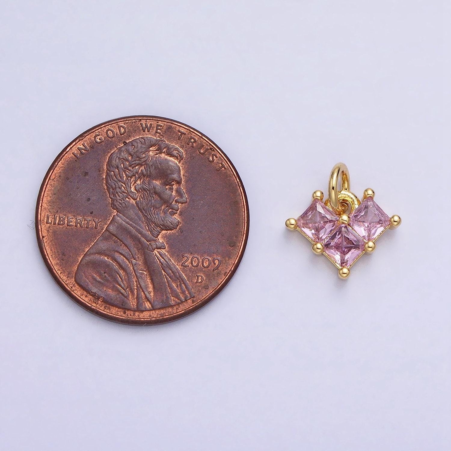 Mini 24k gold filled clear, pink heart cz cubic zirconia add-on charm | ac452 ac453