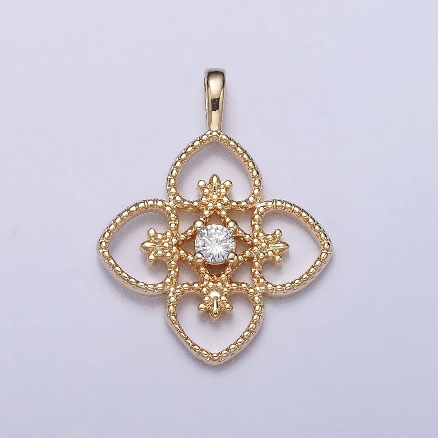Dainty gold four leaf flower clover pendant for bracelet necklace component ac351
