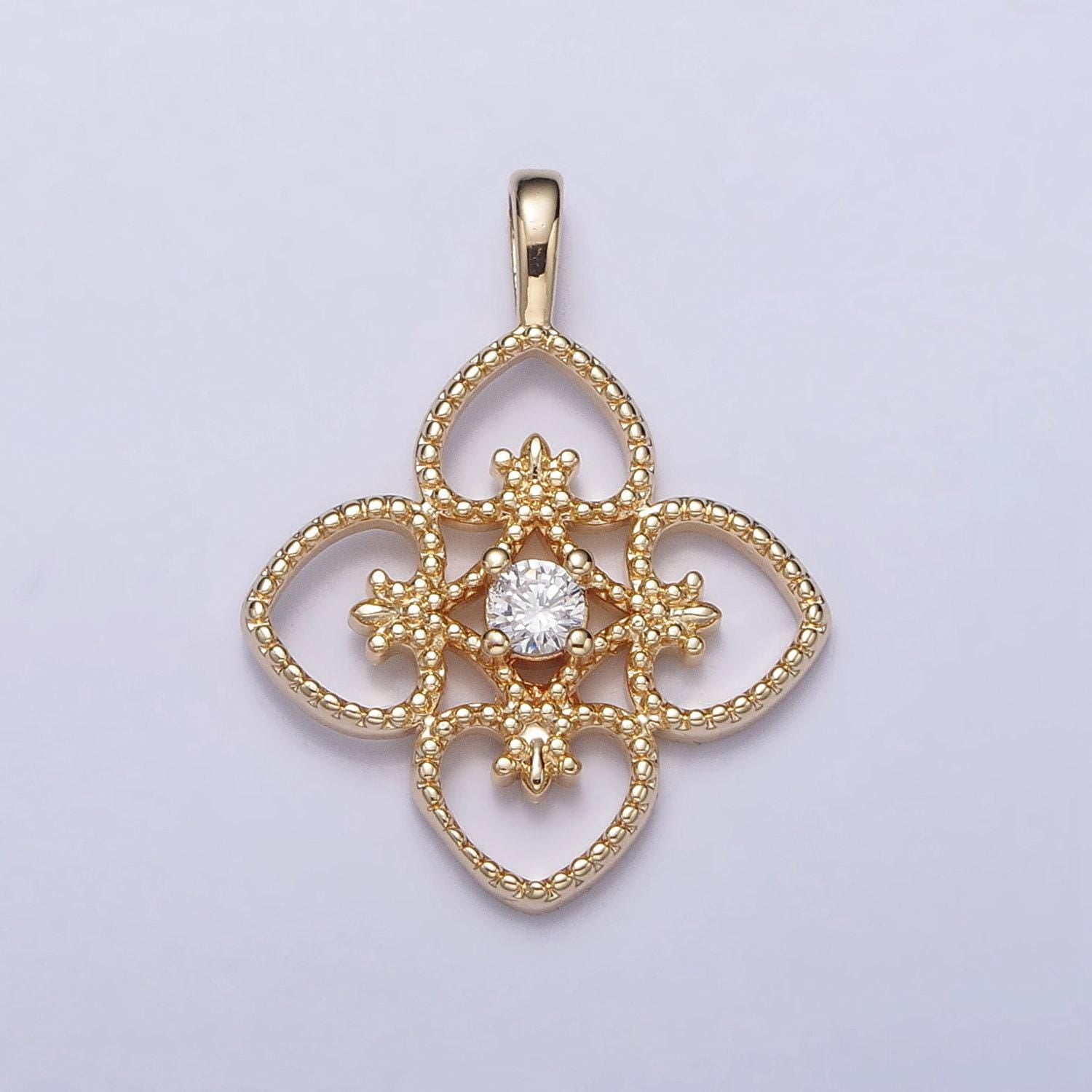 Dainty gold four leaf flower clover pendant for bracelet necklace component ac351