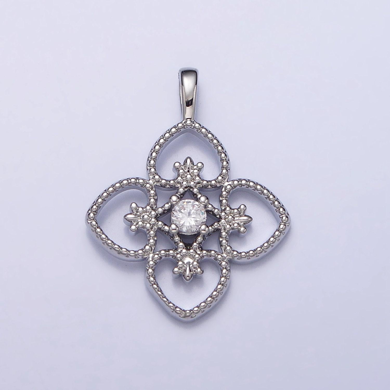 Dainty gold four leaf flower clover pendant for bracelet necklace component ac351