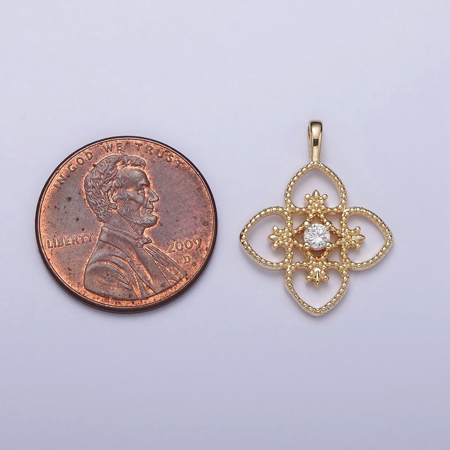 Dainty gold four leaf flower clover pendant for bracelet necklace component ac351