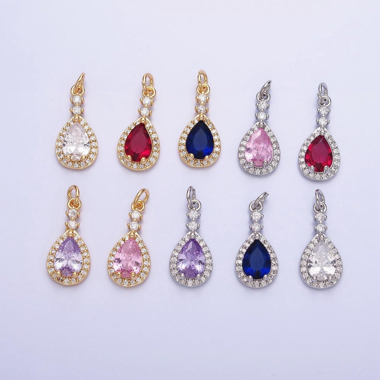 Dainty tear drop charms cubic zirconia dangle micro pave dainty geometric pendant wholesale bulk diy jewelry findings ac427