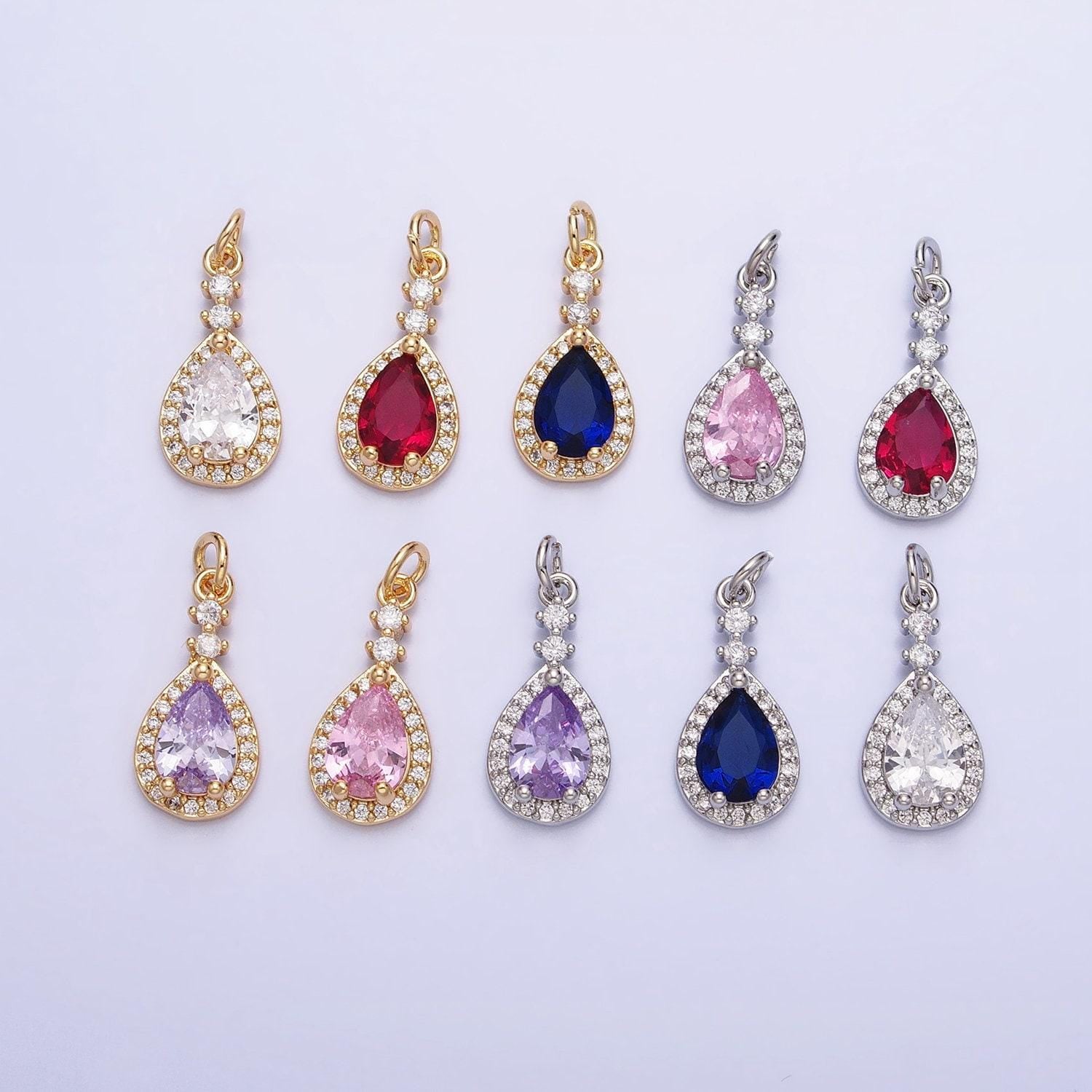 Dainty tear drop charms cubic zirconia dangle micro pave dainty geometric pendant wholesale bulk diy jewelry findings ac427