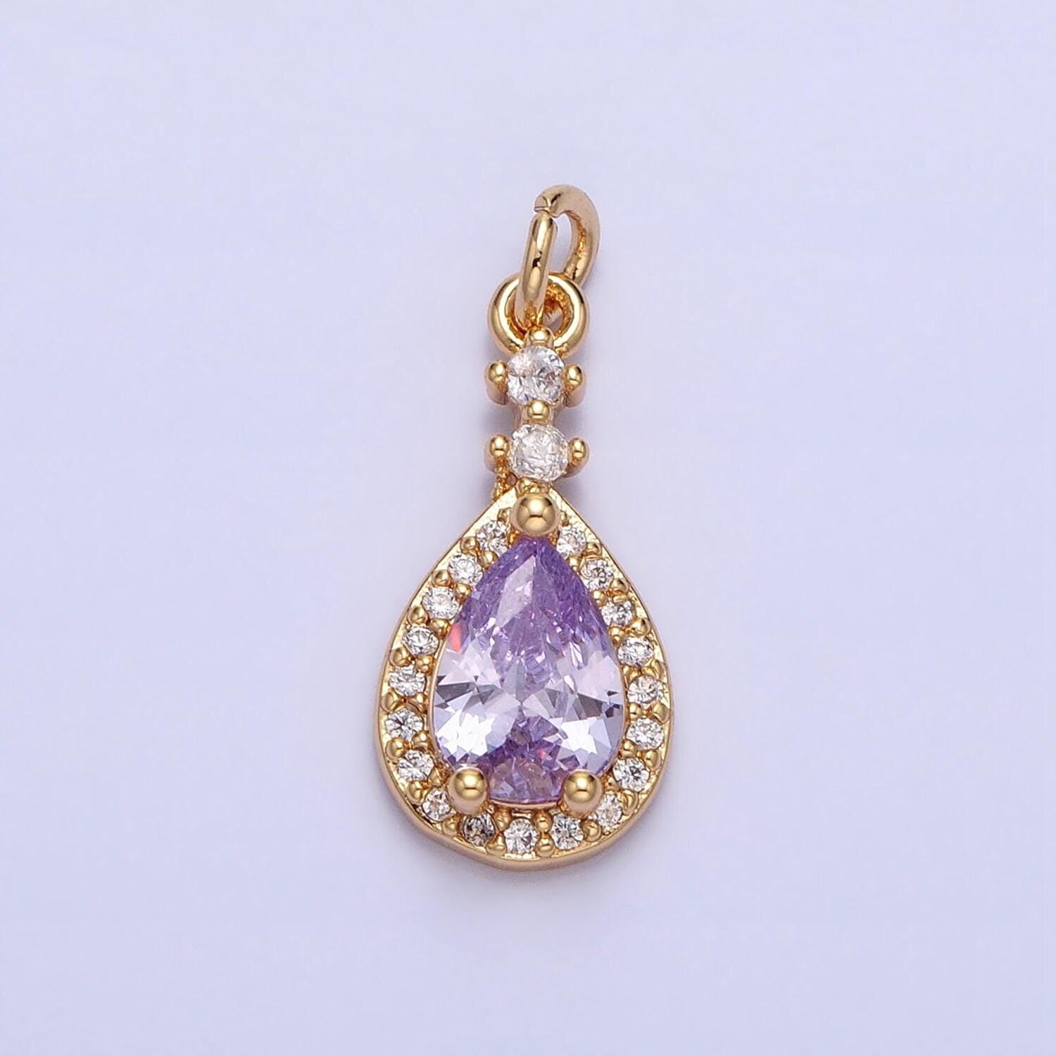 Dainty tear drop charms cubic zirconia dangle micro pave dainty geometric pendant wholesale bulk diy jewelry findings ac427