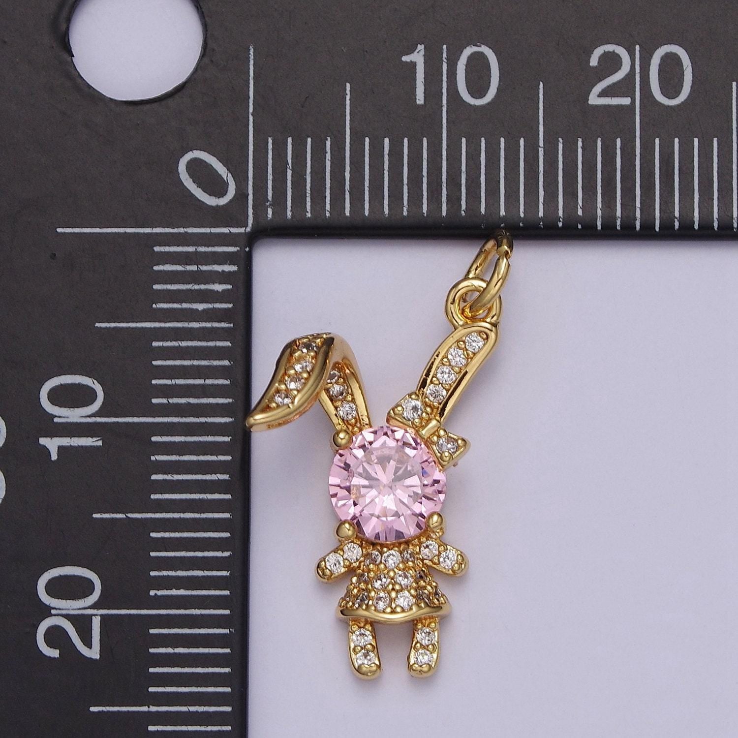 Cute rabbit charm gold cubic bunny charm clear pink cz kawaii jewelry pendants necklace bracelet charm e333