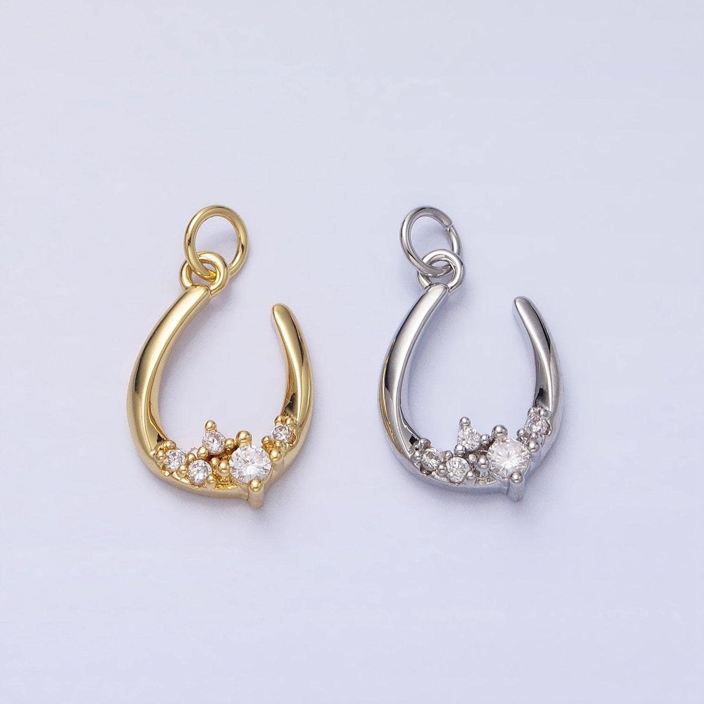 Dainty gold horse shoe charm silver u charm with cz stone lucky jewelry add on charm ac416 ac417