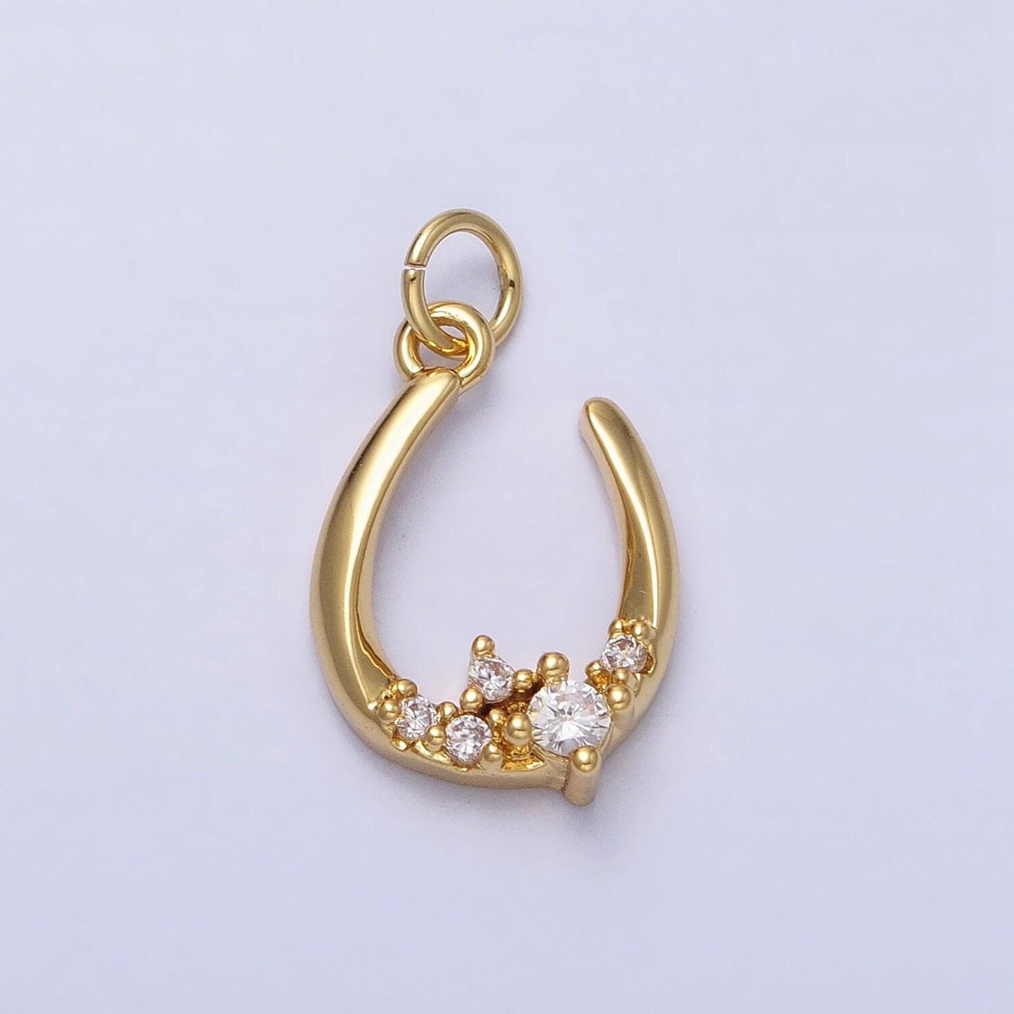Dainty gold horse shoe charm silver u charm with cz stone lucky jewelry add on charm ac416 ac417