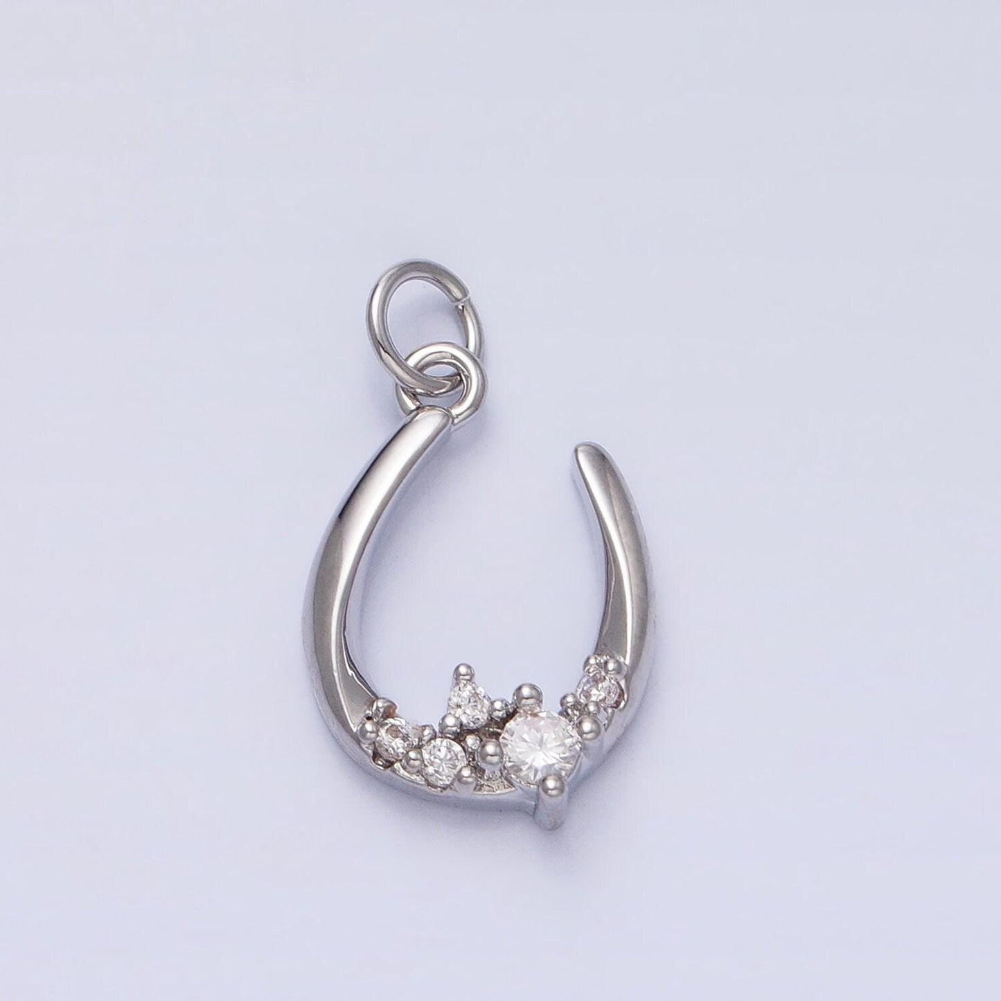 Dainty gold horse shoe charm silver u charm with cz stone lucky jewelry add on charm ac416 ac417