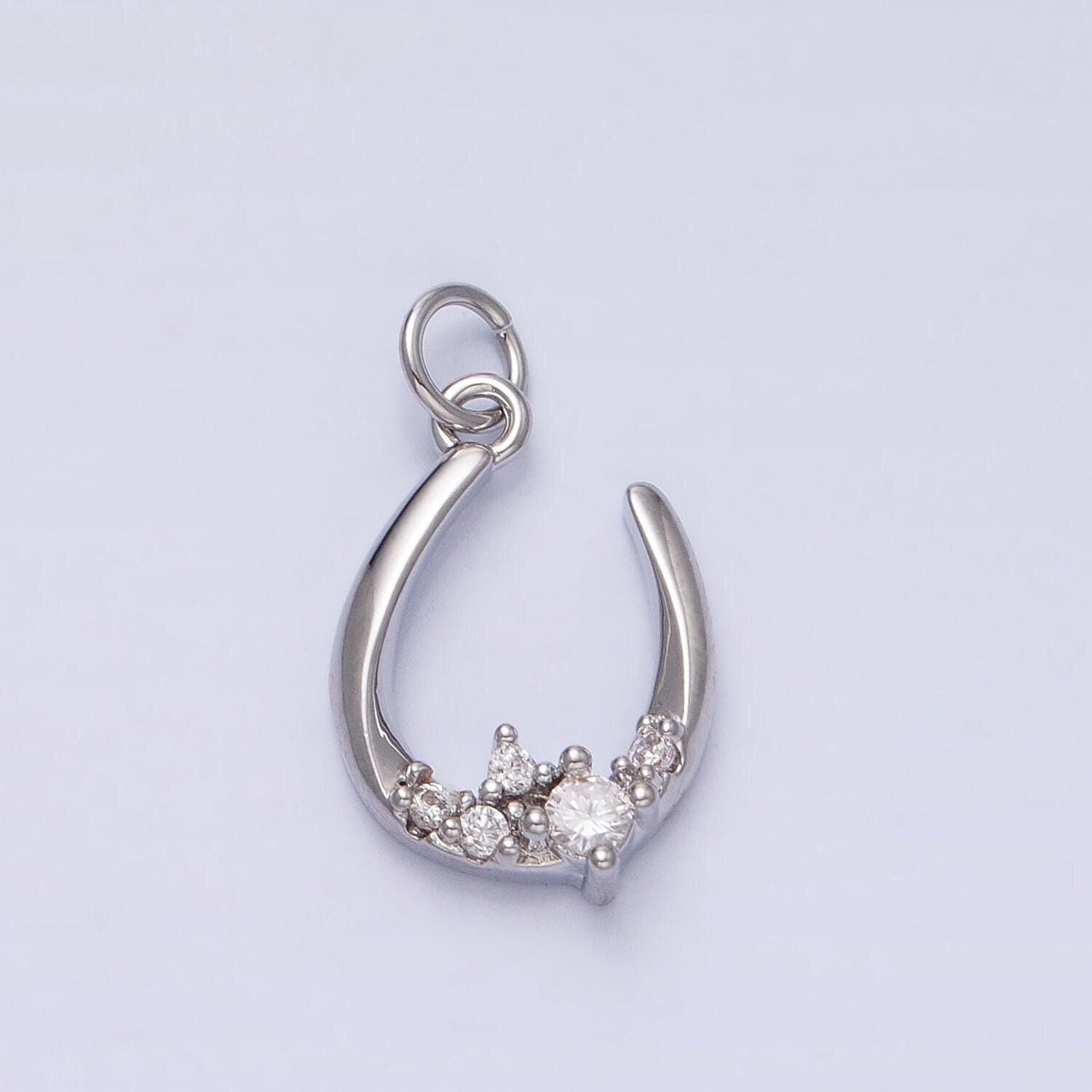 Dainty gold horse shoe charm silver u charm with cz stone lucky jewelry add on charm ac416 ac417