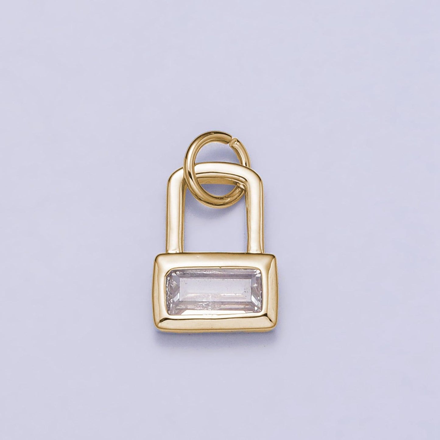 Mini padlock charm gold plated over brass clear baguette cz lock pendant jewelry for necklace bracelet earring supply ac412