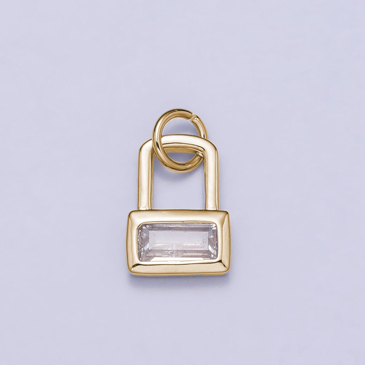 Mini padlock charm gold plated over brass clear baguette cz lock pendant jewelry for necklace bracelet earring supply ac412